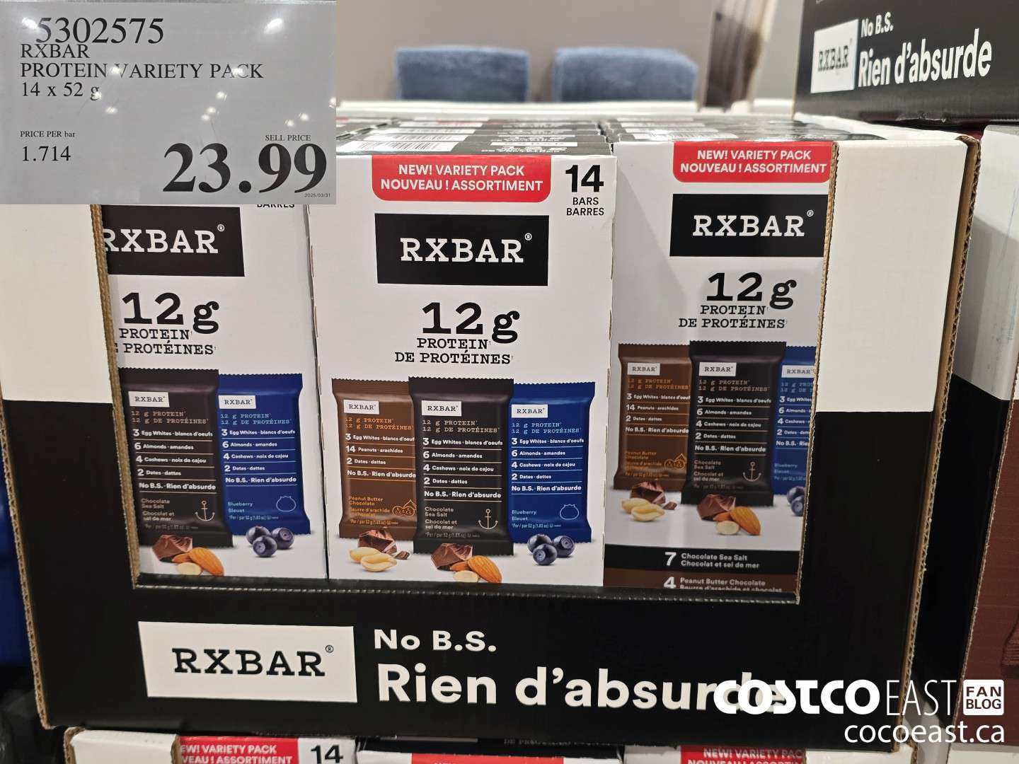 5302575 RXBAR PROTEIN VARIETY PACK 14 x 52 G $23.99