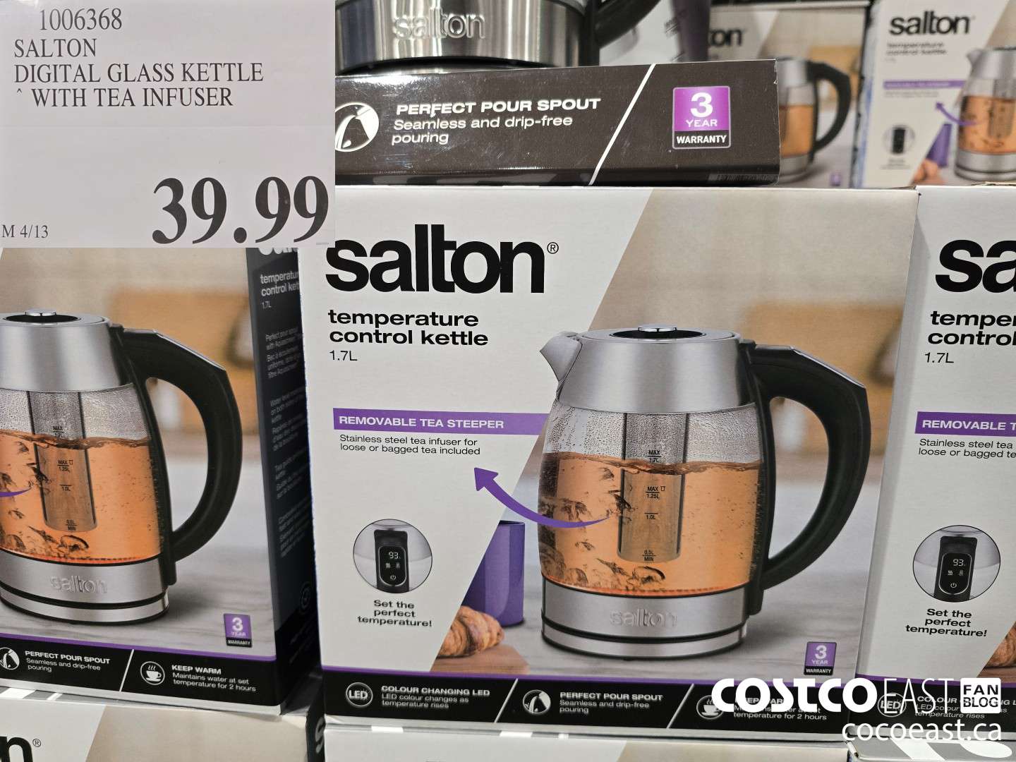 1006368 SALTON DIGITAL GLASS KETTLE WITH TEA INFUSER $39.99