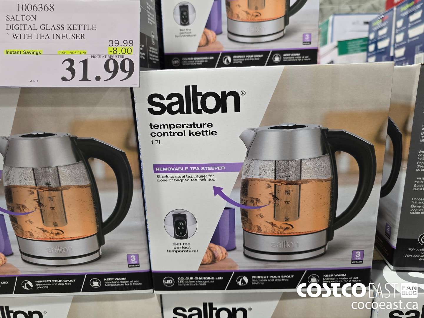 1006368 SALTON DIGITAL GLASS KETTLE WITH TEA INFUSER ($8.00 INSTANT SAVINGS EXPIRES ON 2025-04-20) $31.99