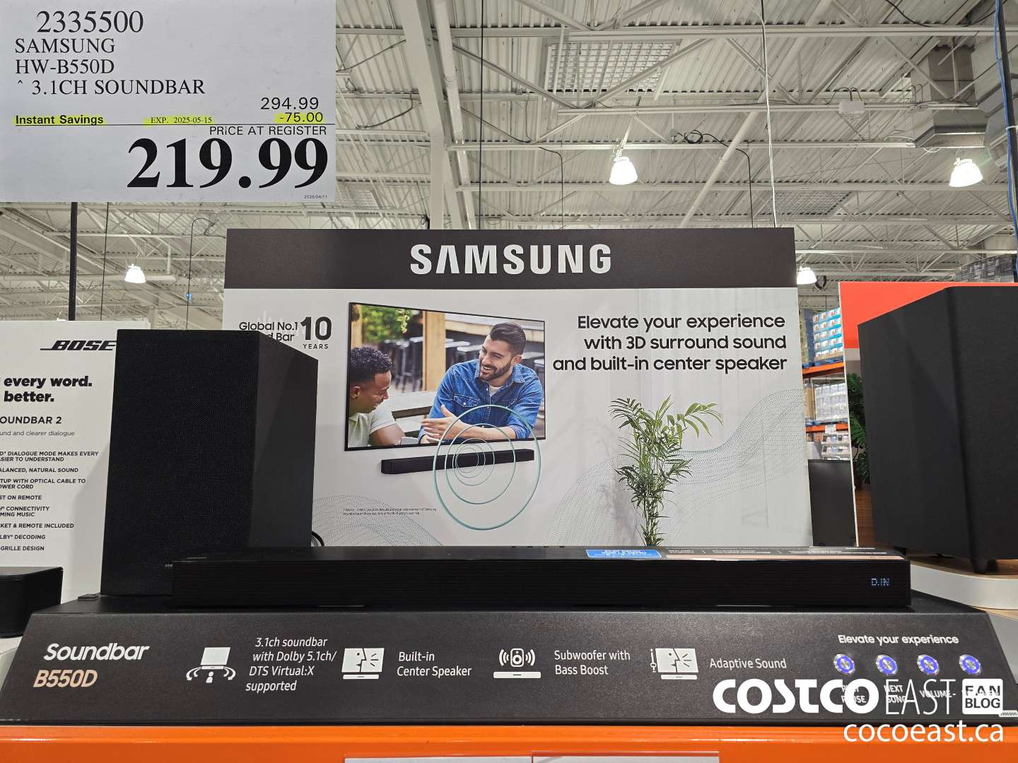 2335500 SAMSUNG HW-B550D 3.1CH SOUNDBAR ($75.00 INSTANT SAVINGS EXPIRES ON 2025-05-15) $219.99