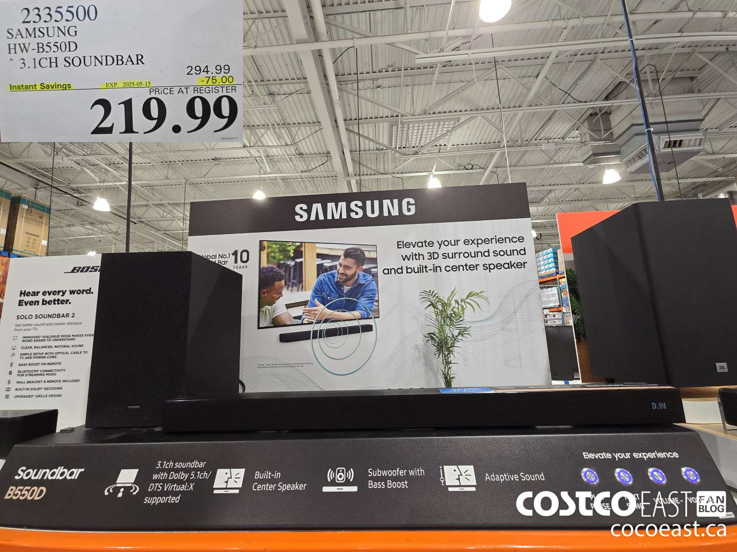 2335500 SAMSUNG HW-B550D 3.1CH SOUNDBAR ($75.00 INSTANT SAVINGS EXPIRES ON 2025-05-15) $219.99