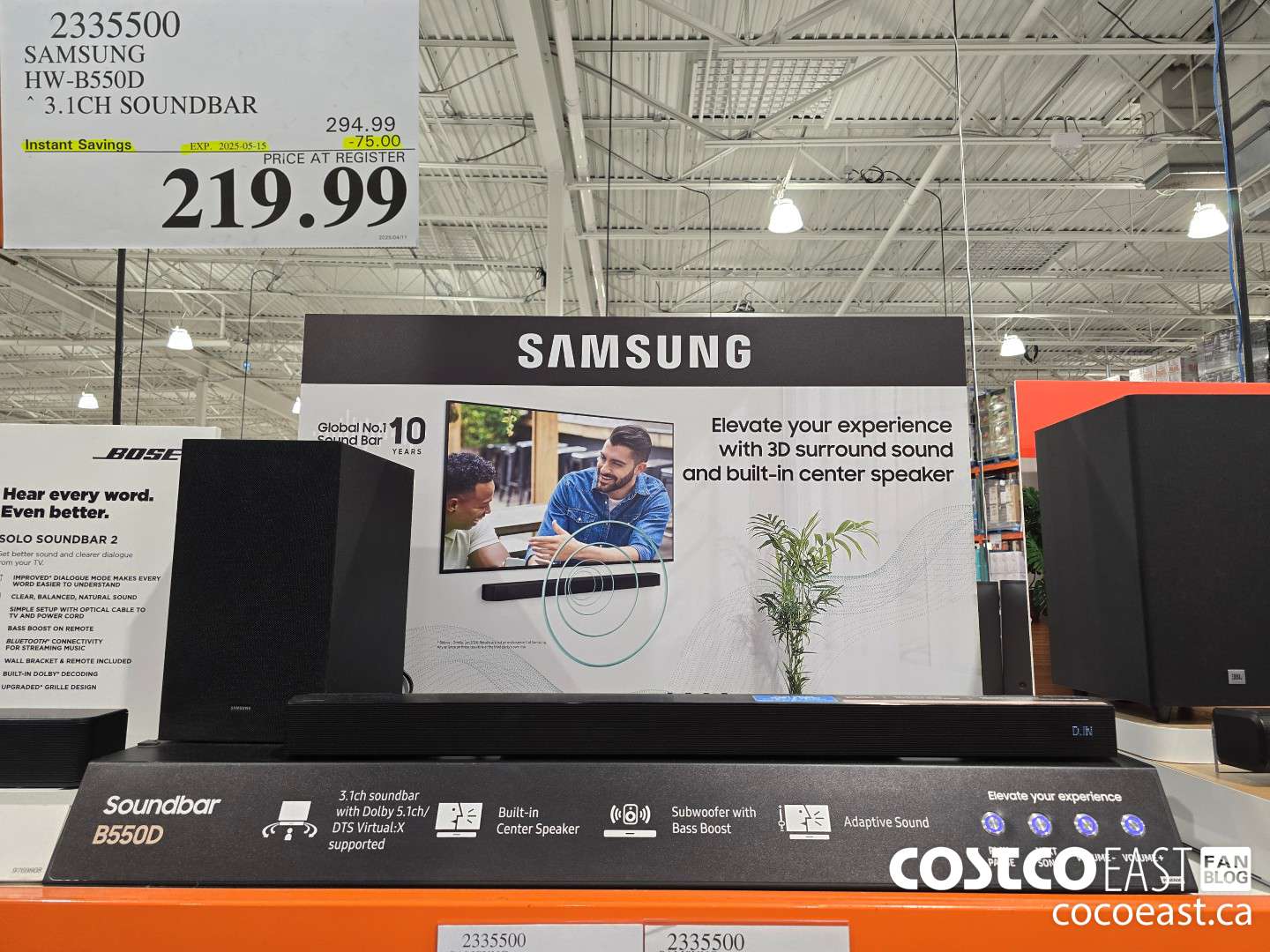 2335500 SAMSUNG HW-B550D 3.1CH SOUNDBAR ($75.00 INSTANT SAVINGS EXPIRES ON 2025-05-15) $219.99