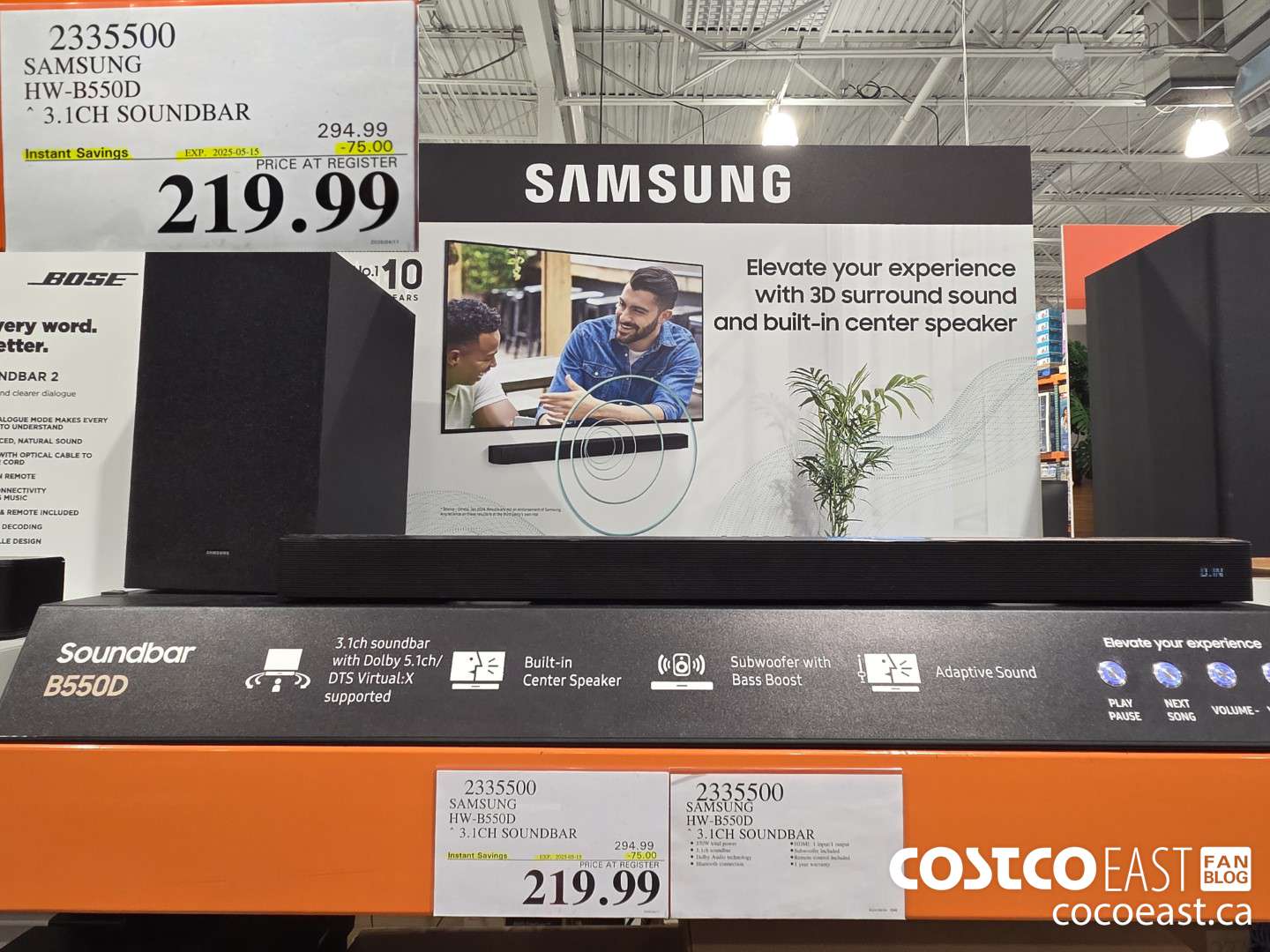 2335500 SAMSUNG HW-B550D 3.1CH SOUNDBAR ($75.00 INSTANT SAVINGS EXPIRES ON 2025-05-15) $219.99