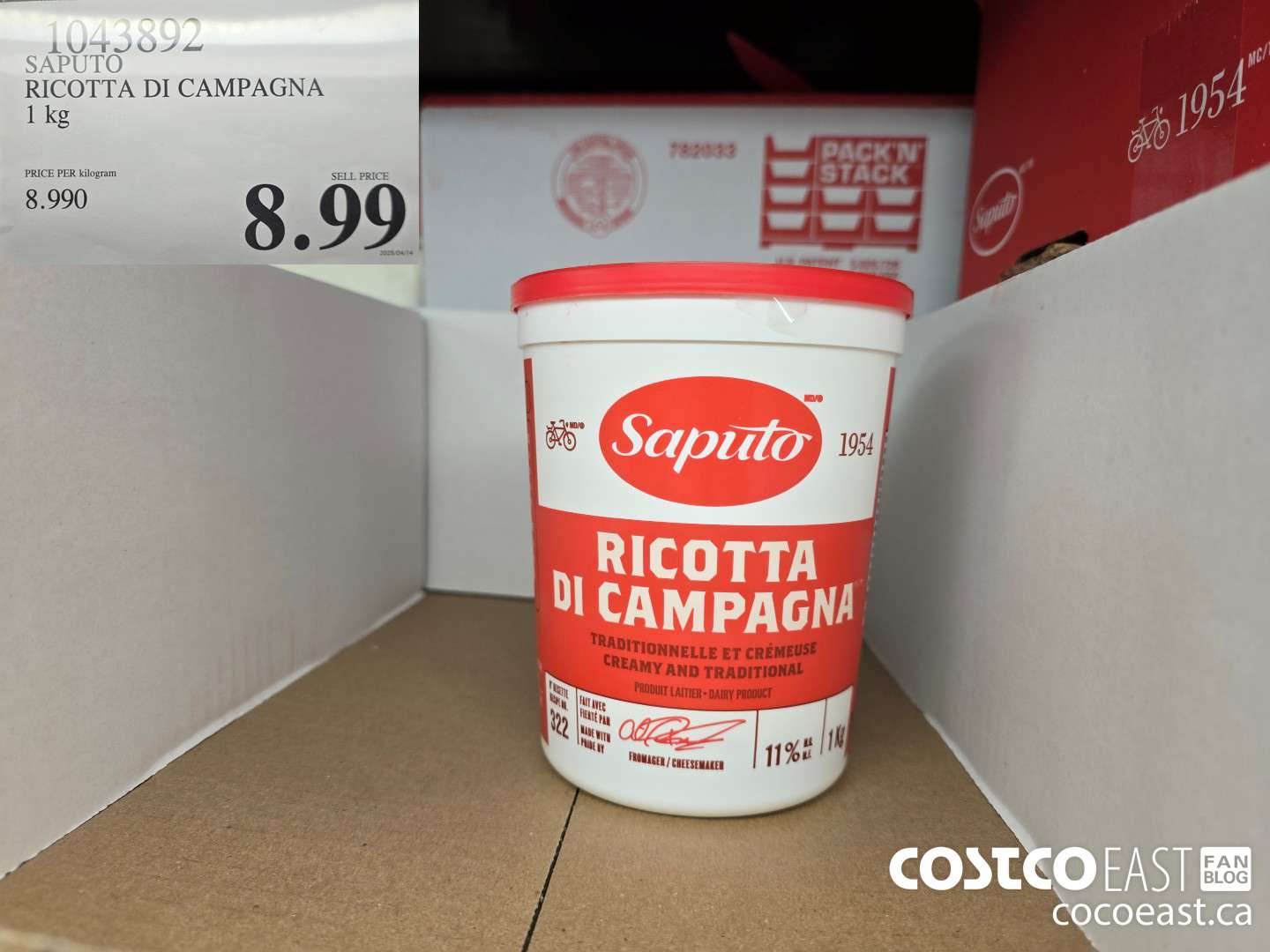 1043892 SAPUTO RICOTTA DI CAMPAGNA 1 KG $8.99