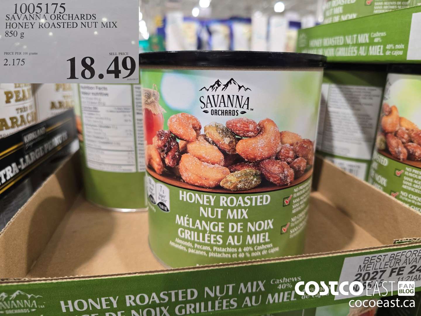 1005175 SAVANNA ORCHARDS HONEY ROASTED NUT MIX 850 G $18.49