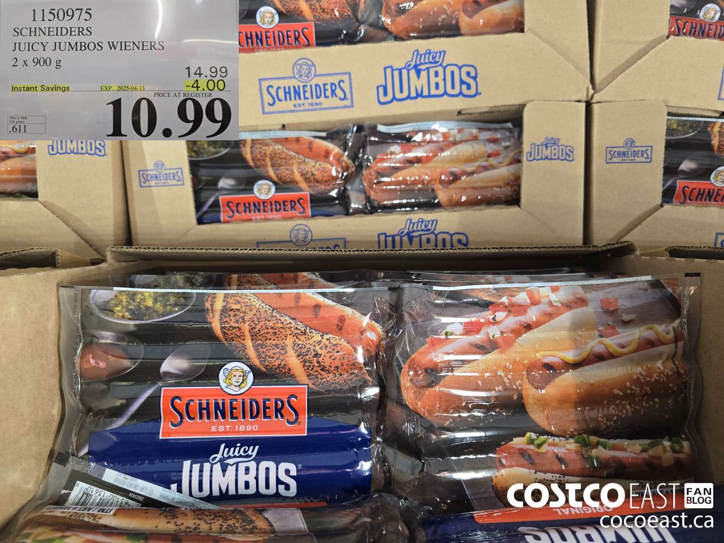 1150975 SCHNEIDERS JUICY JUMBOS WIENERS 2 x 900 g ($4.00 INSTANT SAVINGS EXPIRES ON 2025-04-13) $10.99