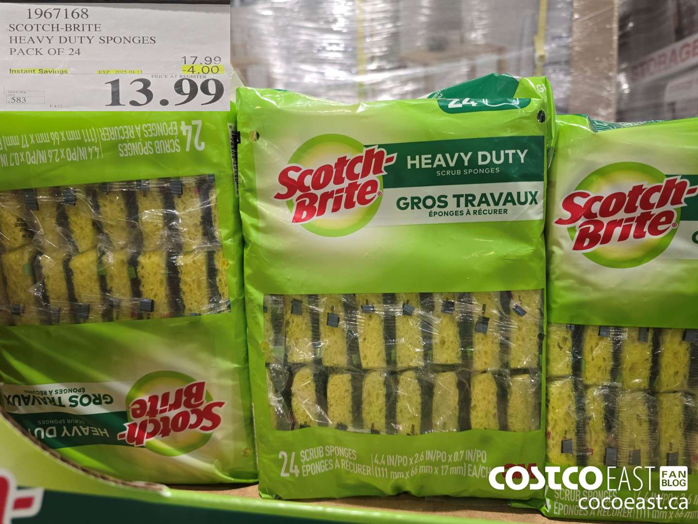 1967168 SCOTCH-BRITE SCRUB SPONGES PACK OF 24 ($4.00 INSTANT SAVINGS EXPIRES ON 2025-04-13) $13.99