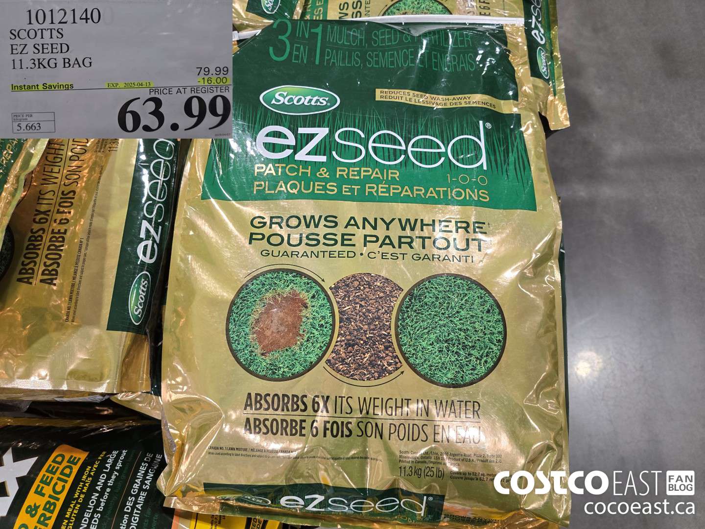 1012140 SCOTTS EZ SEED 11.3 KG BAG ($16.00 INSTANT SAVINGS EXPIRES ON 2025-04-13) $63.99