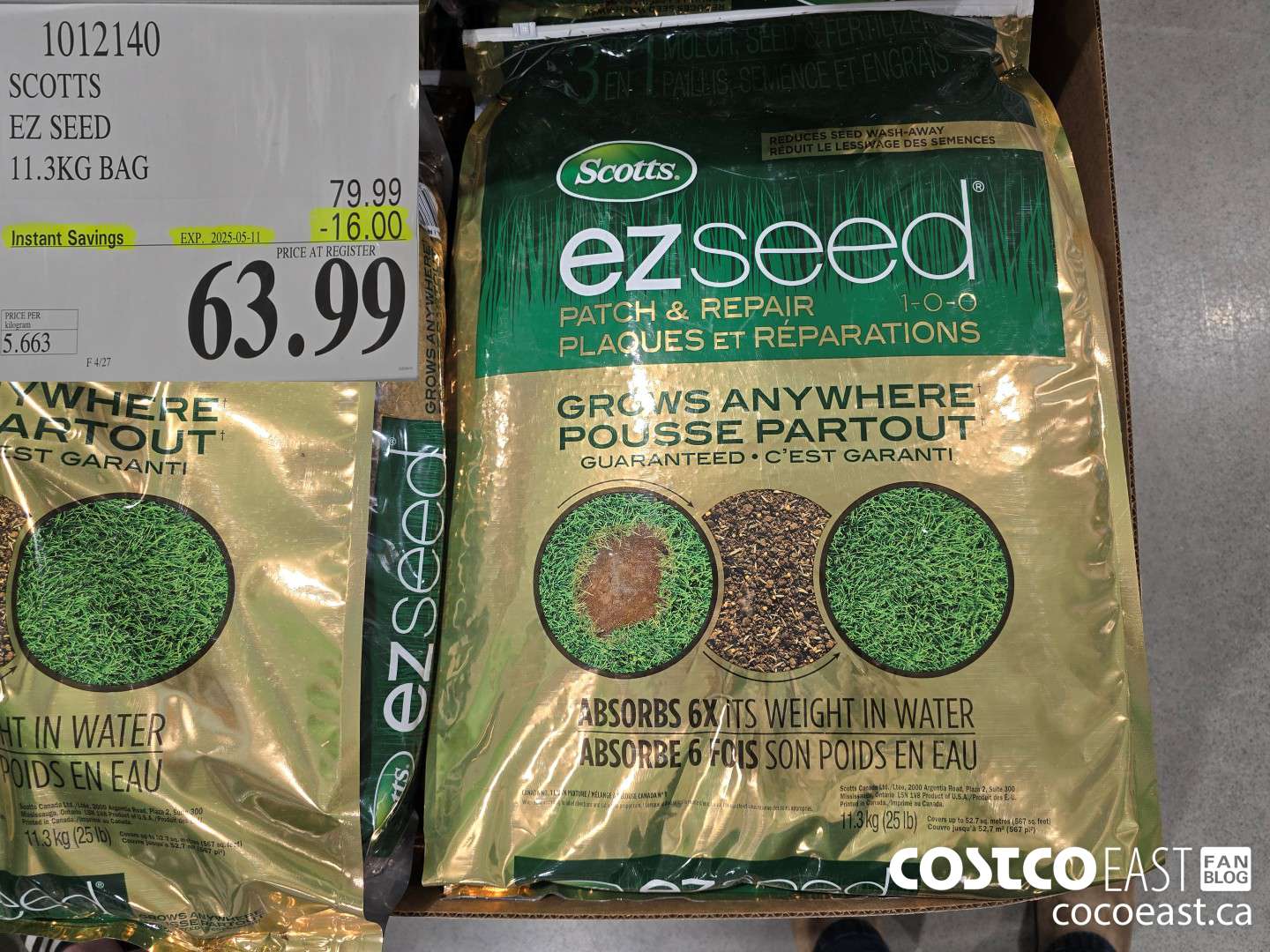 1012140 SCOTTS EZ SEED 11.3 KG BAG ($16.00 INSTANT SAVINGS EXPIRES ON 2025-05-11) $63.99