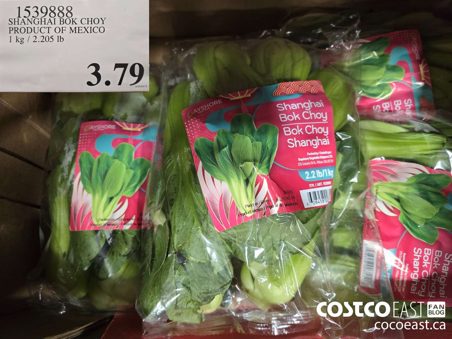 1539888 SHANGHAI BOK CHOY PRODUCT OF MEXICO 1 kg / 2.205 Ib $3.79