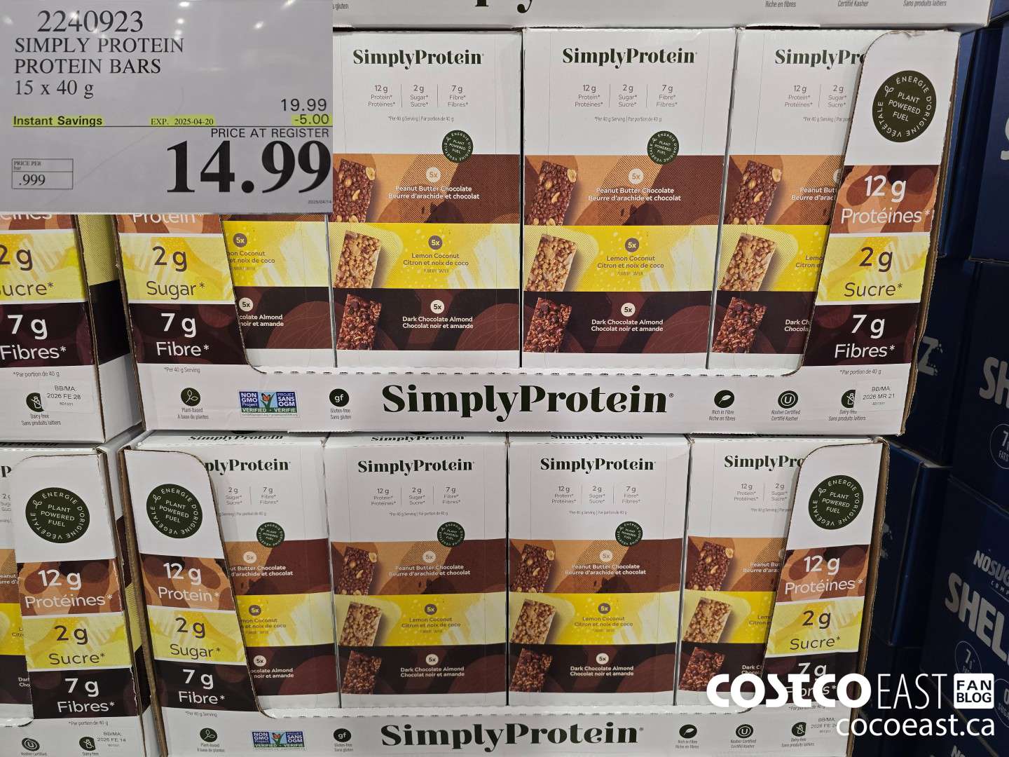 2240923 SIMPLY PROTEIN PROTEIN BARS 15 x 40 g ($5.00 INSTANT SAVINGS EXPIRES ON 2025-04-20) $14.99