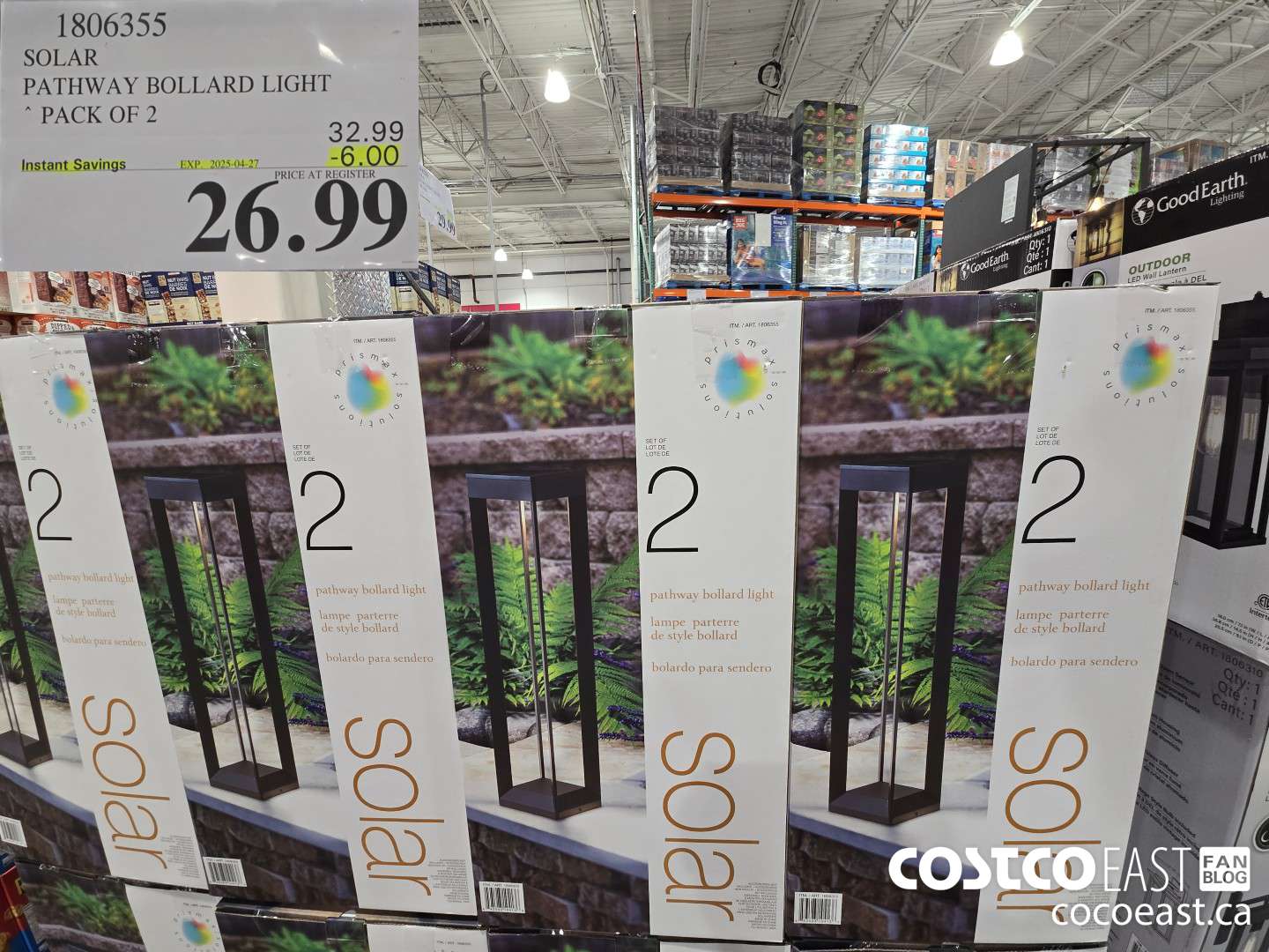 1806355 SOLAR PATHWAY BOLLARD LIGHT PACK OF 2 ($6.00 INSTANT SAVINGS EXPIRES ON 2025-04-27) $26.99