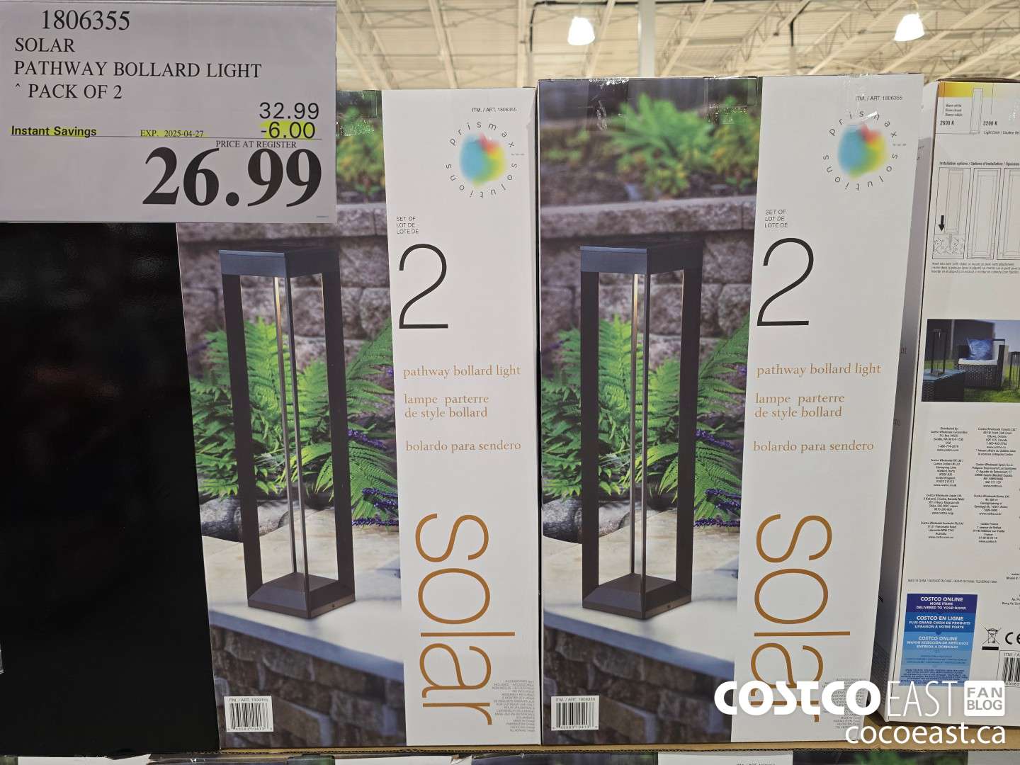 1806355 SOLAR PATHWAY BOLLARD LIGHT PACK OF 2 ($6.00 INSTANT SAVINGS EXPIRES ON 2025-04-27) $26.99