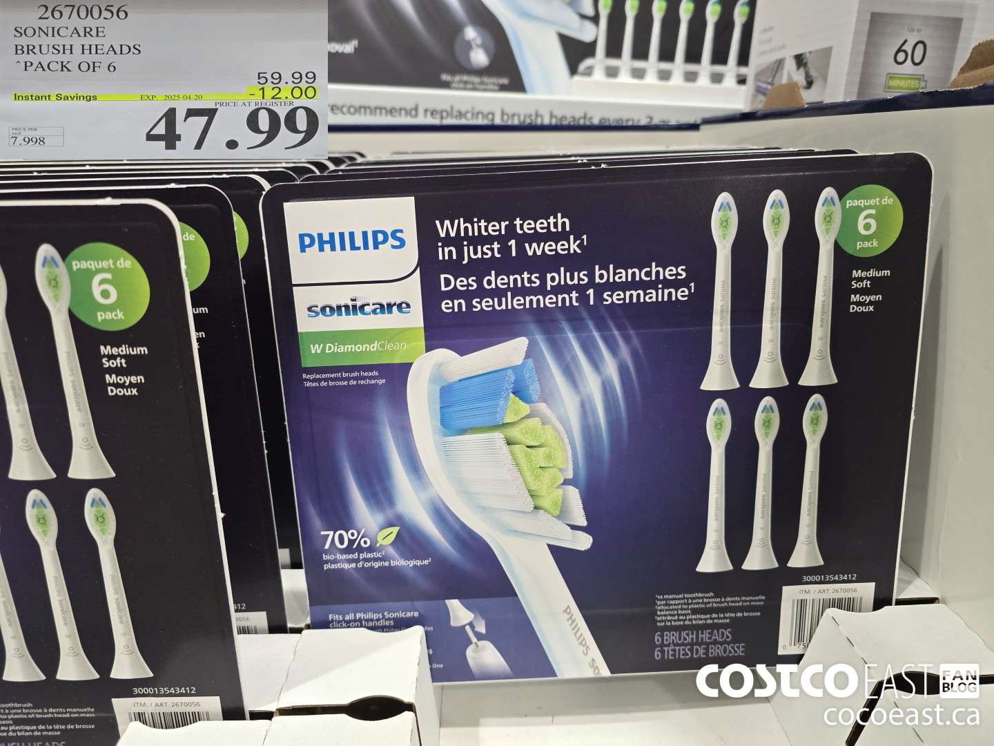 2670056 SONICARE BRUSH HEADS “PACK OF 6 ($12.00 INSTANT SAVINGS EXPIRES ON 2025-04-20) $47.99