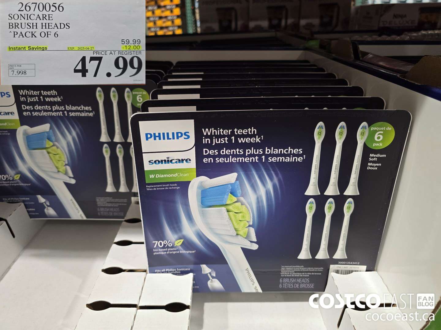 2670056 SONICARE BRUSH HEADS “PACK OF 6 ($12.00 INSTANT SAVINGS EXPIRES ON 2025-04-27) $47.99