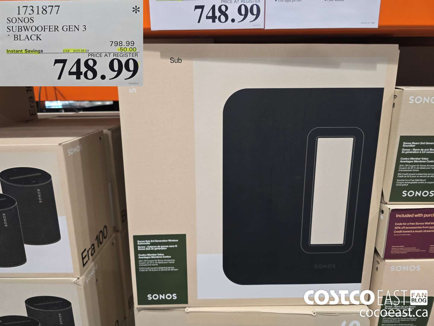 1731877 SONOS SUBWOOFER GEN 3 BLACK ($50.00 INSTANT SAVINGS EXPIRES ON 2025-05-03) $748.99