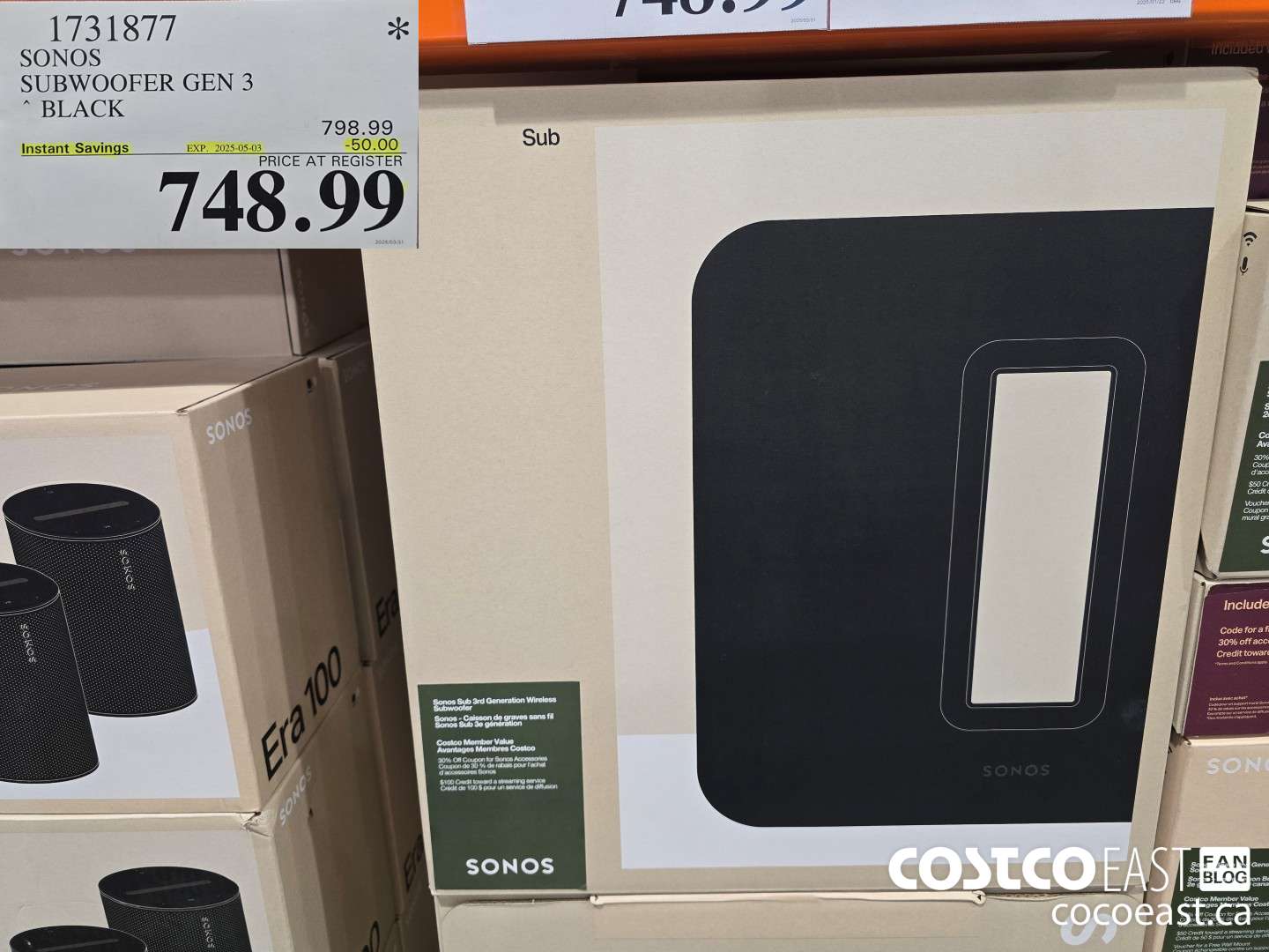 1731877 SONOS SUBWOOFER GEN 3 BLACK ($50.00 INSTANT SAVINGS EXPIRES ON 2025-05-03) $748.99