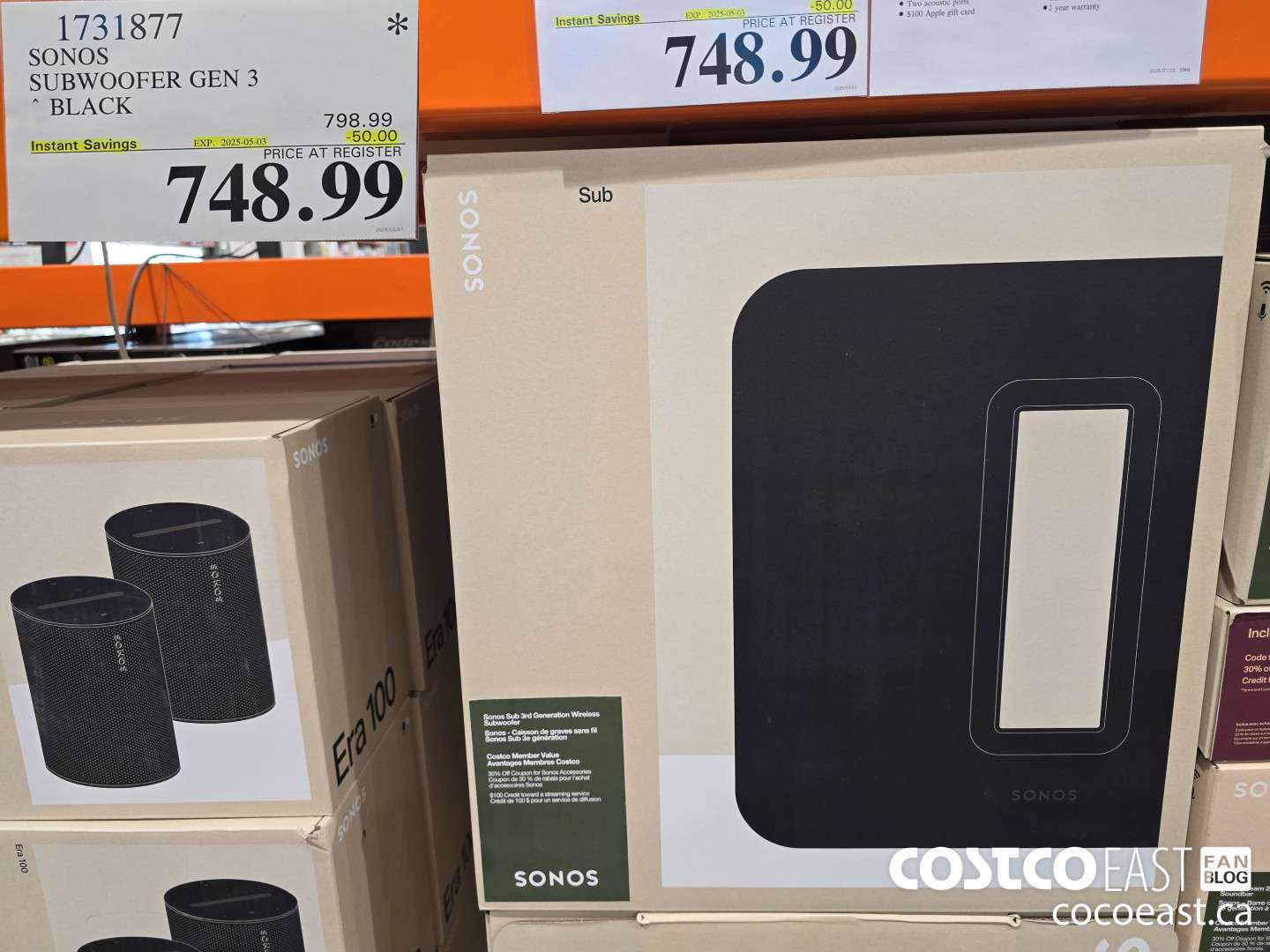 1731877 SONOS SUBWOOFER GEN 3 BLACK ($50.00 INSTANT SAVINGS EXPIRES ON 2025-05-03) $748.99