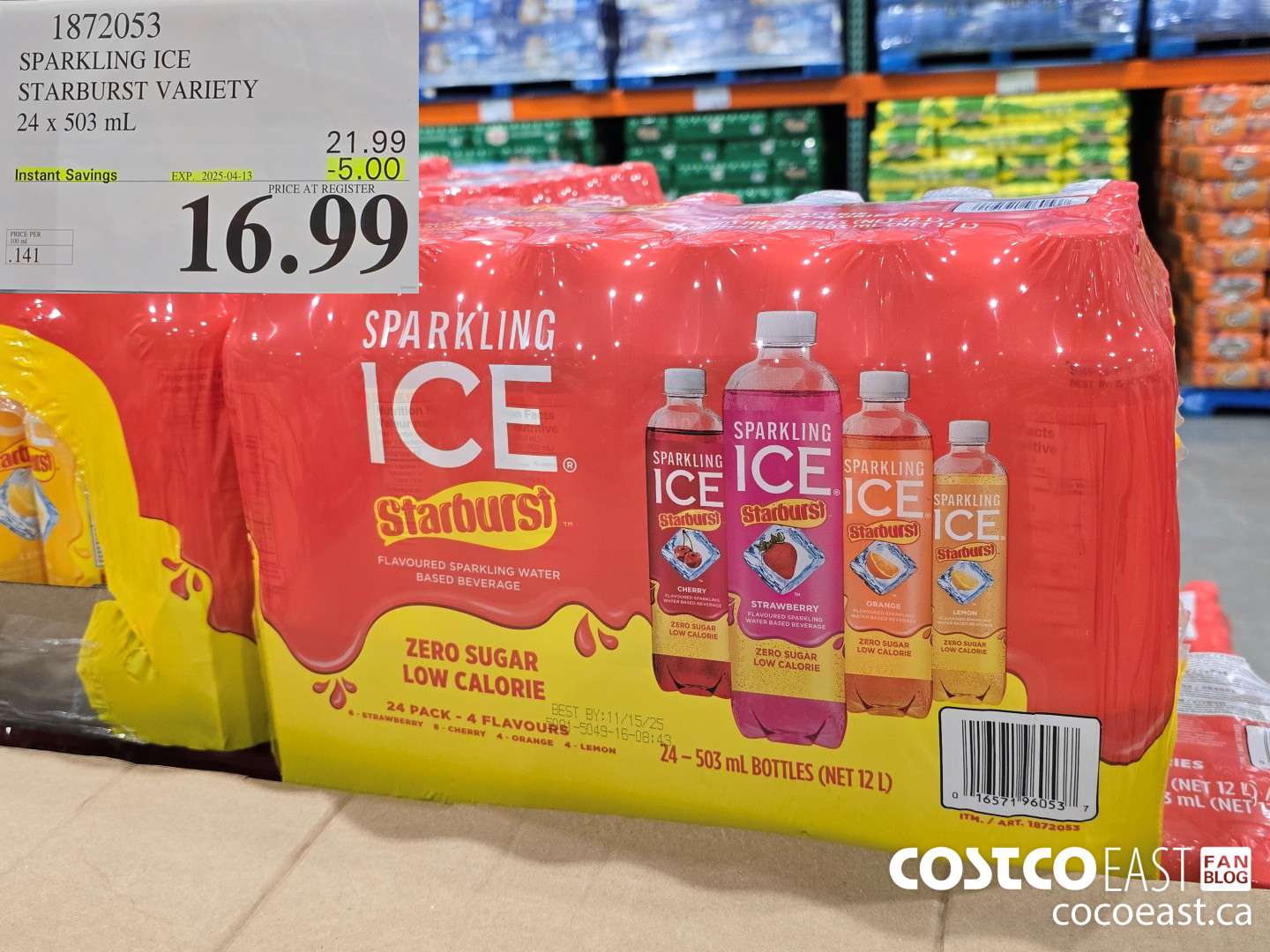 1872053 SPARKLING ICE STARBURST VARIETY 24 x 503 mL ($5.00 INSTANT SAVINGS EXPIRES ON 2025-04-13) $16.99