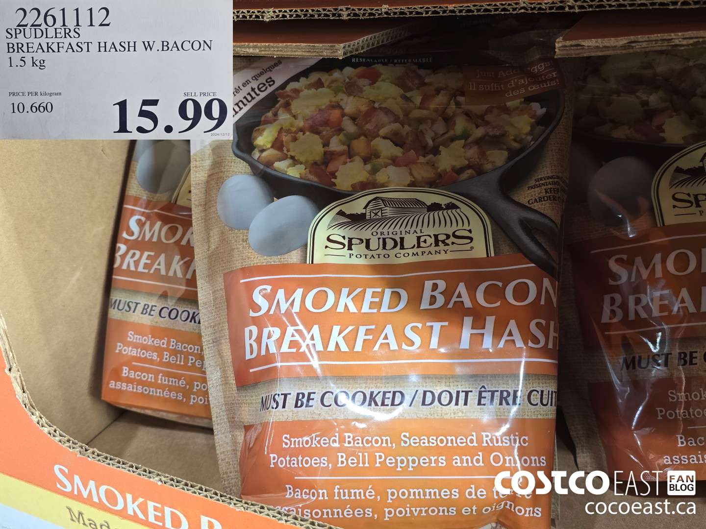 2261112 SPUDLERS BREAKFAST HASH W.BACON 1.5 KG $15.99