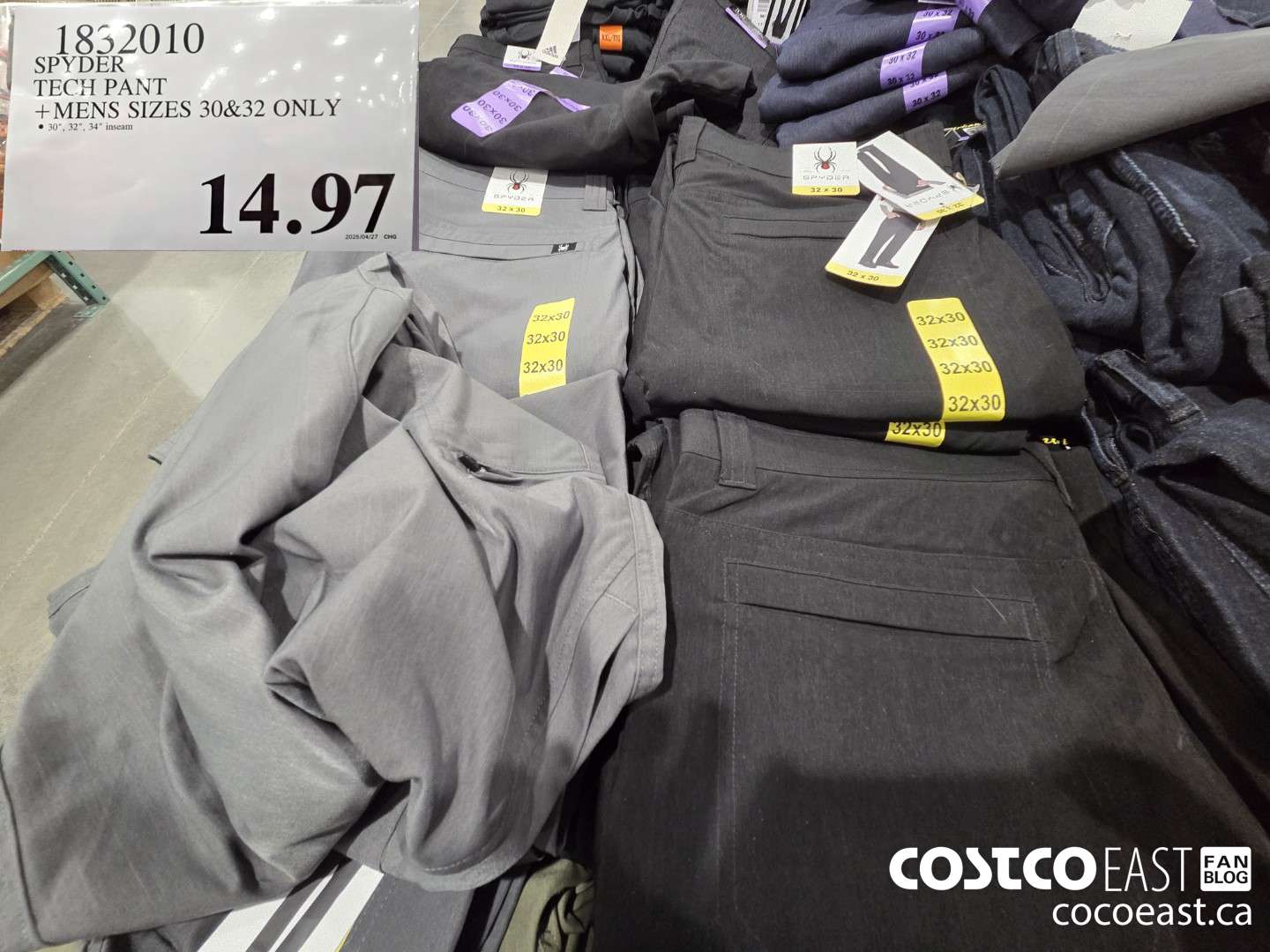 1832010 SPYDER TECH PANT +MENS SIZES 30-40 $14.97