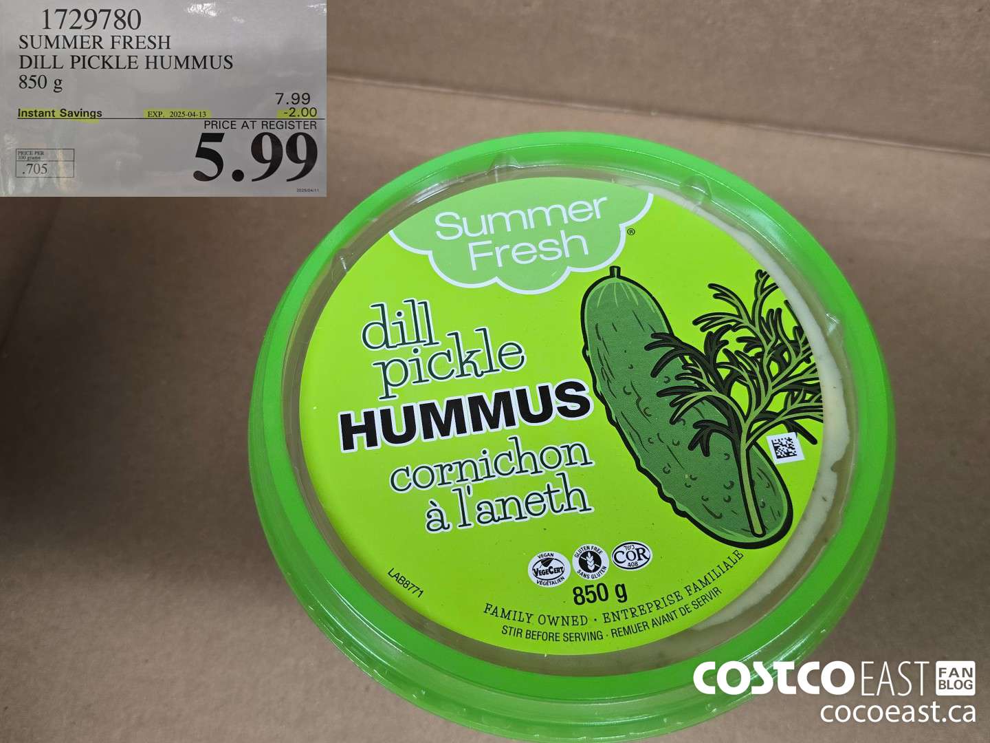 1729780 SUMMER FRESH DILL PICKLE HUMMUS 850 G ($2.00 INSTANT SAVINGS EXPIRES ON 2025-04-13) $5.99