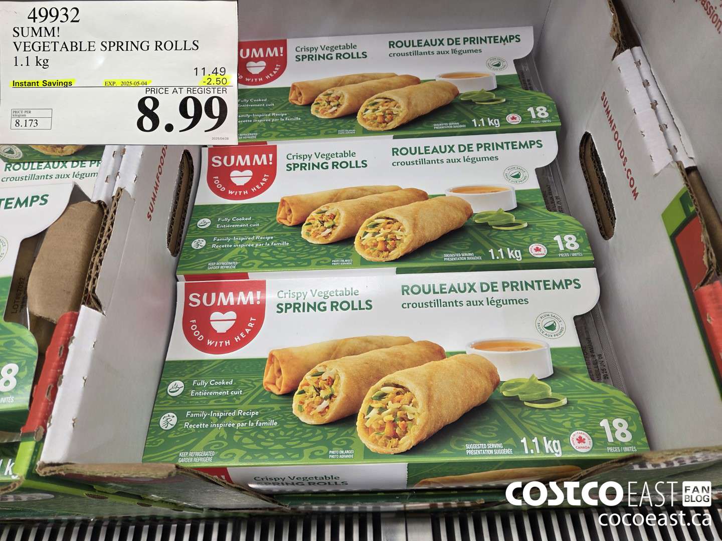 49932 SUMM! VEGETABLE SPRING ROLLS 1.1KG ($2.50 INSTANT SAVINGS EXPIRES ON 2025-05-04) $11.49