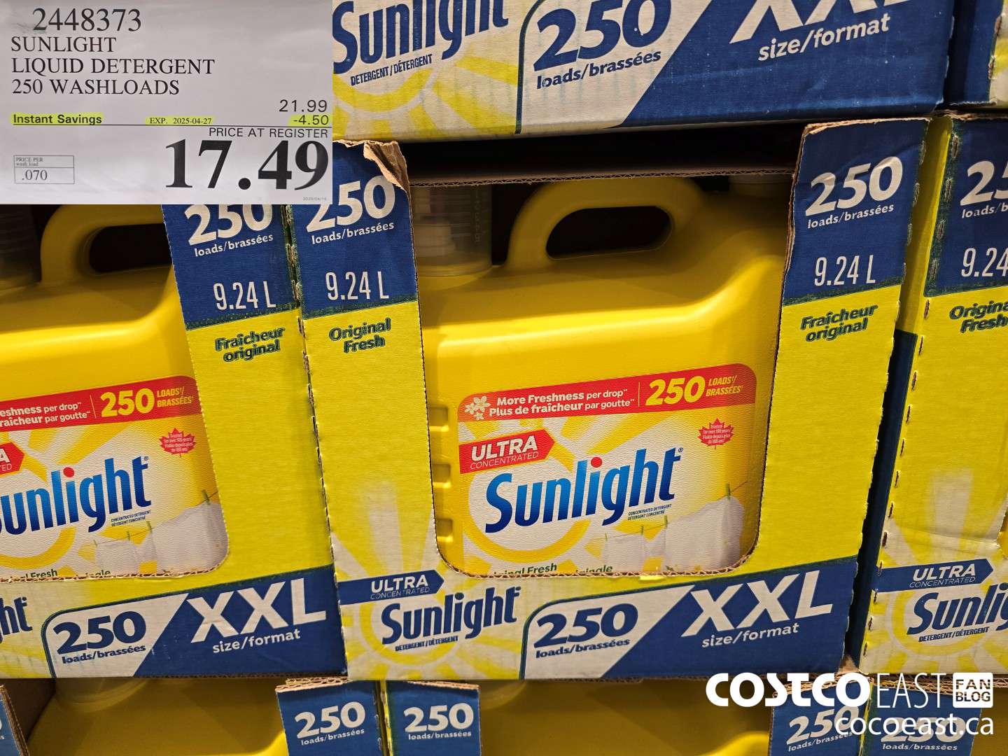 2448373 SUNLIGHT LIQUID DETERGENT 250 wash loads ($4.50 INSTANT SAVINGS EXPIRES ON 2025-04-27) $17.49