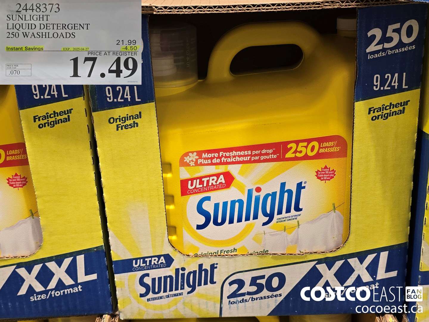 2448373 SUNLIGHT LIQUID DETERGENT 250 wash loads ($4.50 INSTANT SAVINGS EXPIRES ON 2025-04-27) $17.49