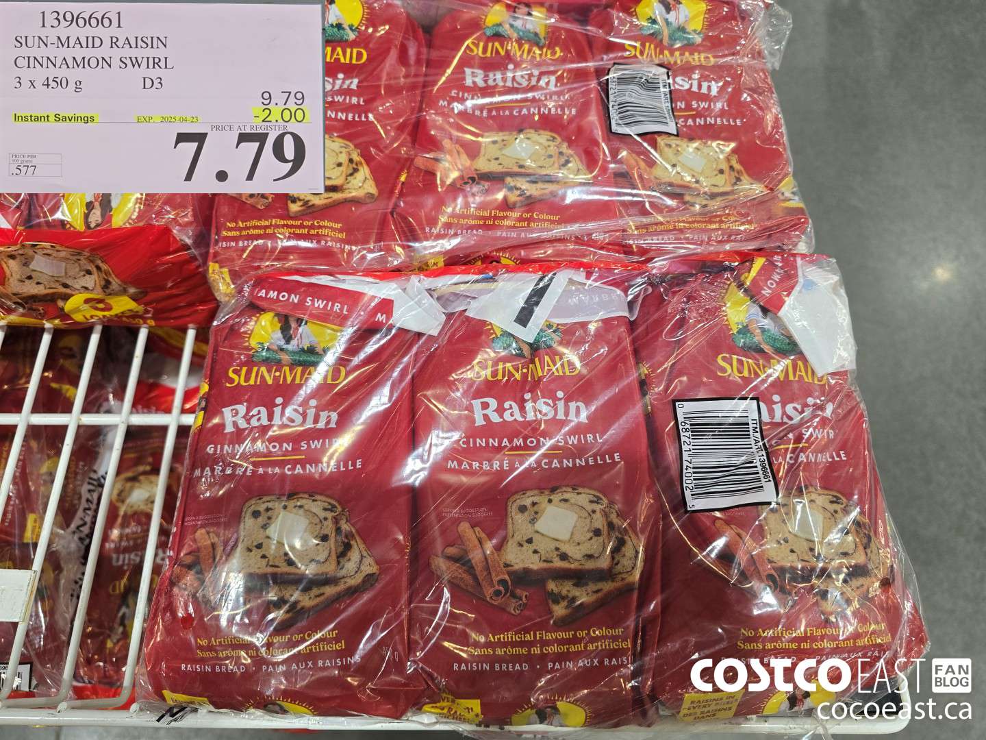 1396661 SUN-MAID RAISIN CINNAMON SWIRL 3 x 450 g ($2.00 INSTANT SAVINGS EXPIRES ON 2025-04-23) $7.79