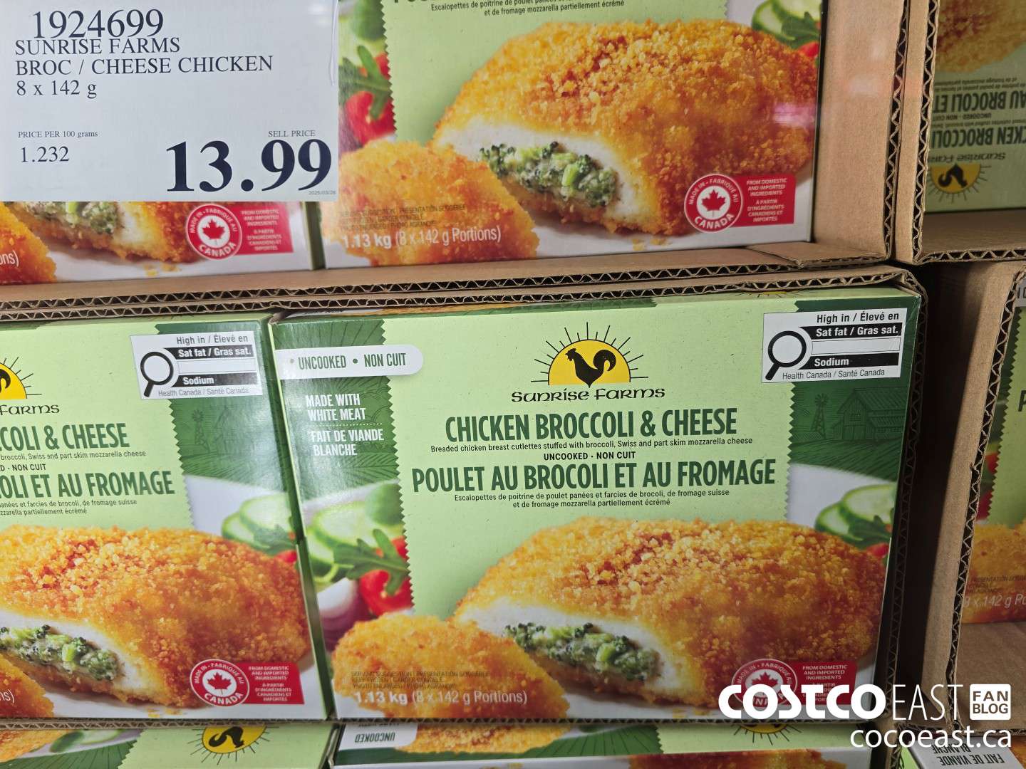 1924699 SUNRISE FARMS BROC/CHEESE CHICKEN 8 X 142g $13.99