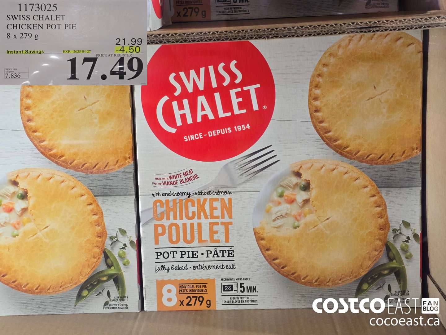 1173025 SWISS CHALET CHICKEN POT PIE 8 X 279G ($4.50 INSTANT SAVINGS EXPIRES ON 2025-04-27) $17.49