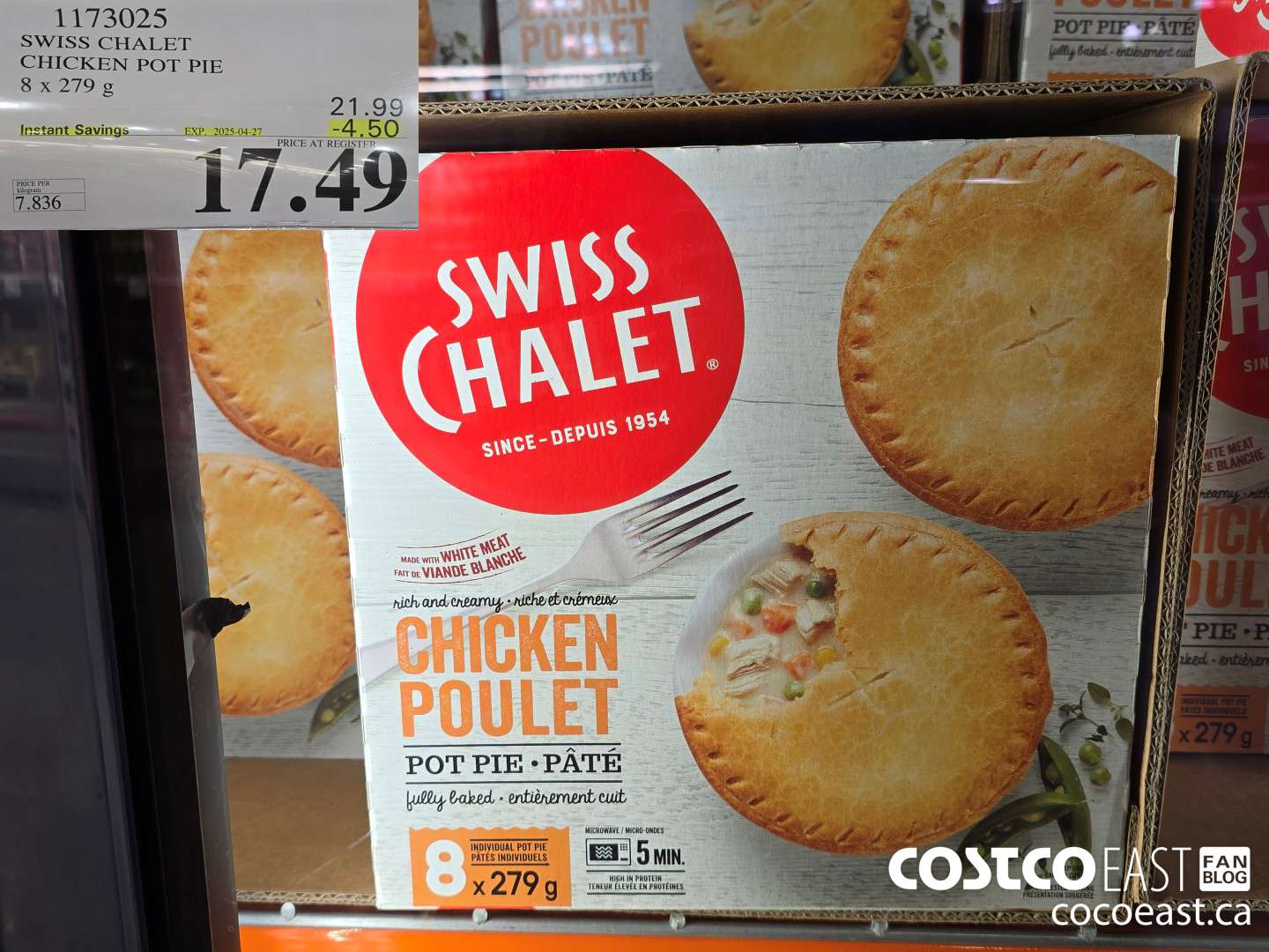1173025 SWISS CHALET CHICKEN POT PIE 8 X 279G ($4.50 INSTANT SAVINGS EXPIRES ON 2025-04-27) $17.49