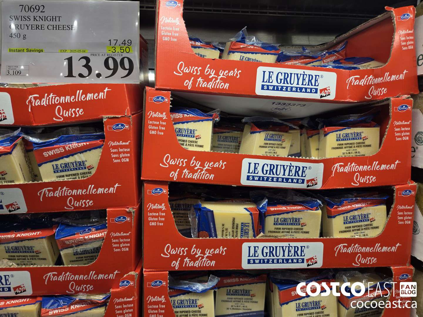 70692 SWISS KNIGHT GRUYERE CHEESE 450 g ($3.50 INSTANT SAVINGS EXPIRES ON 2025-05-04) $13.99