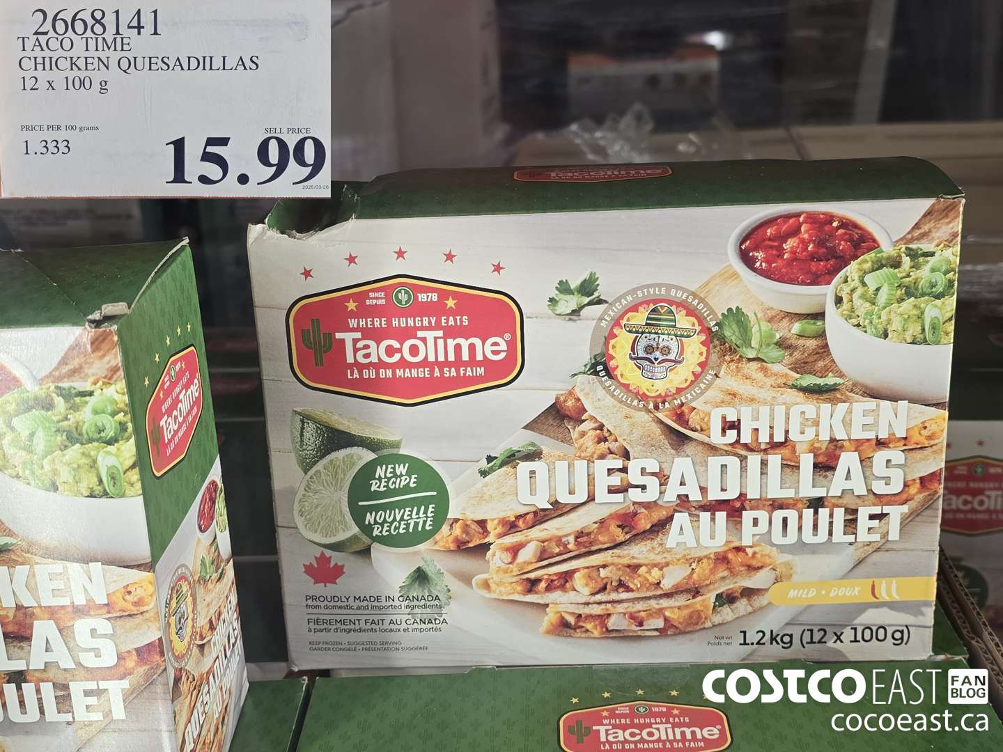 2668141 TACO TIME CHICKEN OUESADILLAS 12 x 100 G $15.99