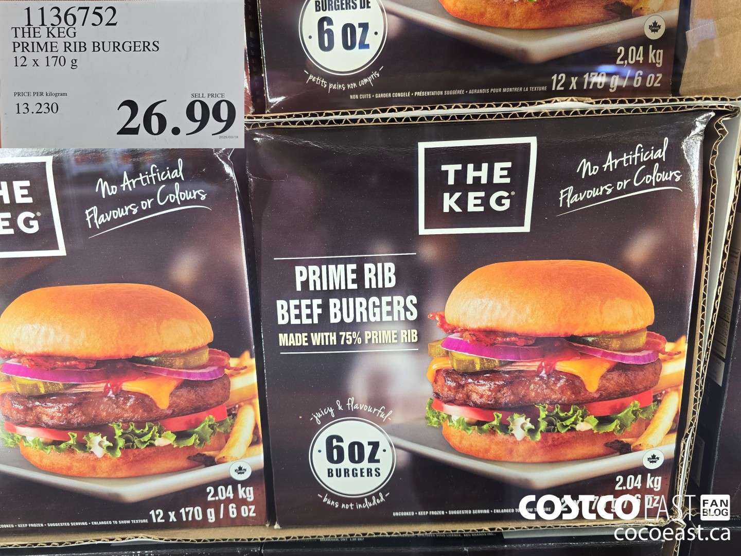 1136752 THE KEG PRIME RIB BURGER 12 X 170 G $26.99