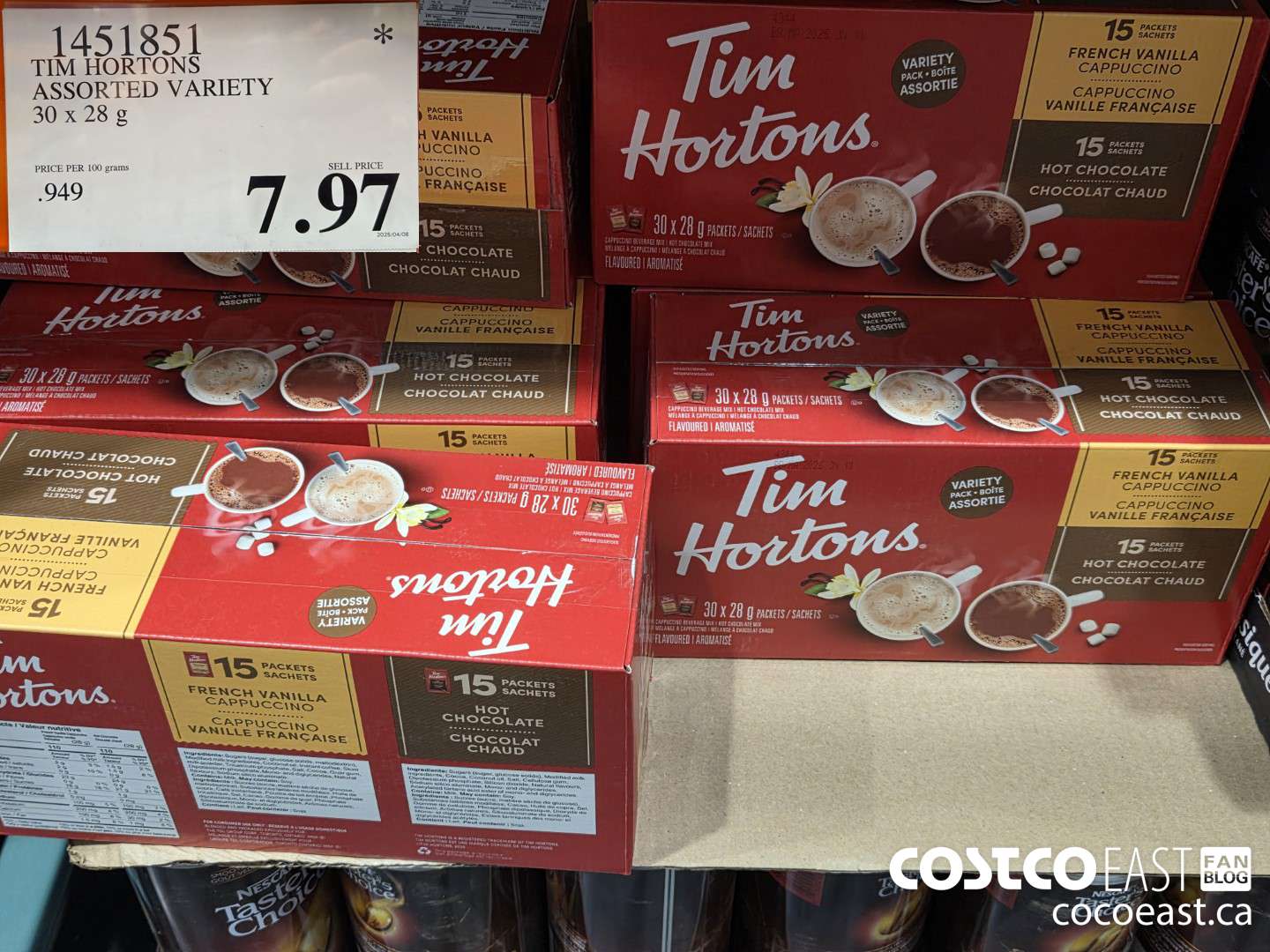 1451851 TIM HORTONS ASSORTED VARIETY 30 X 28G $7.97