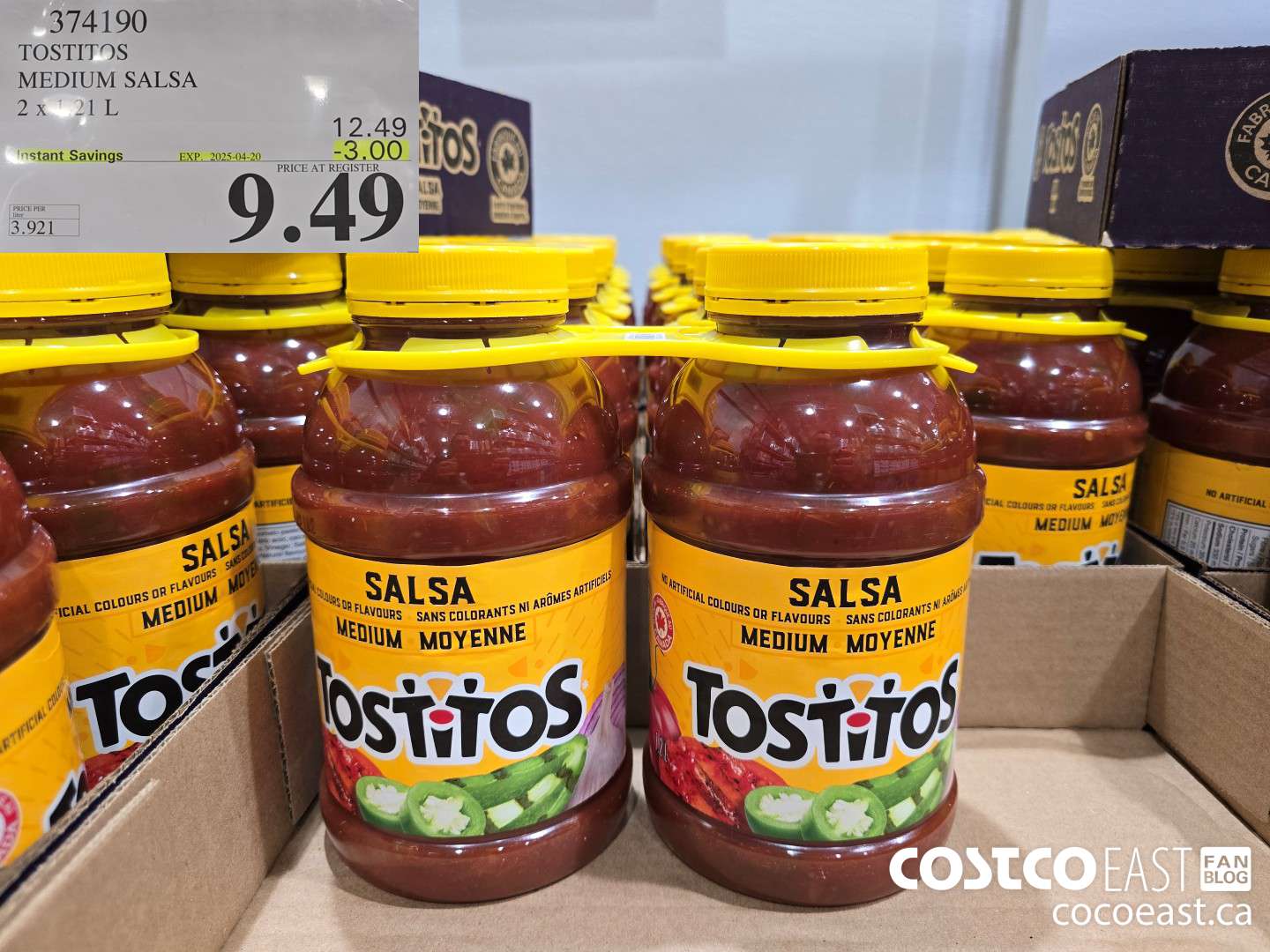 374190 TOSTITOS MEDIUM SALSA 2 X 1.21 L ($2.50 INSTANT SAVINGS EXPIRES ON 2025-04-20) $9.49