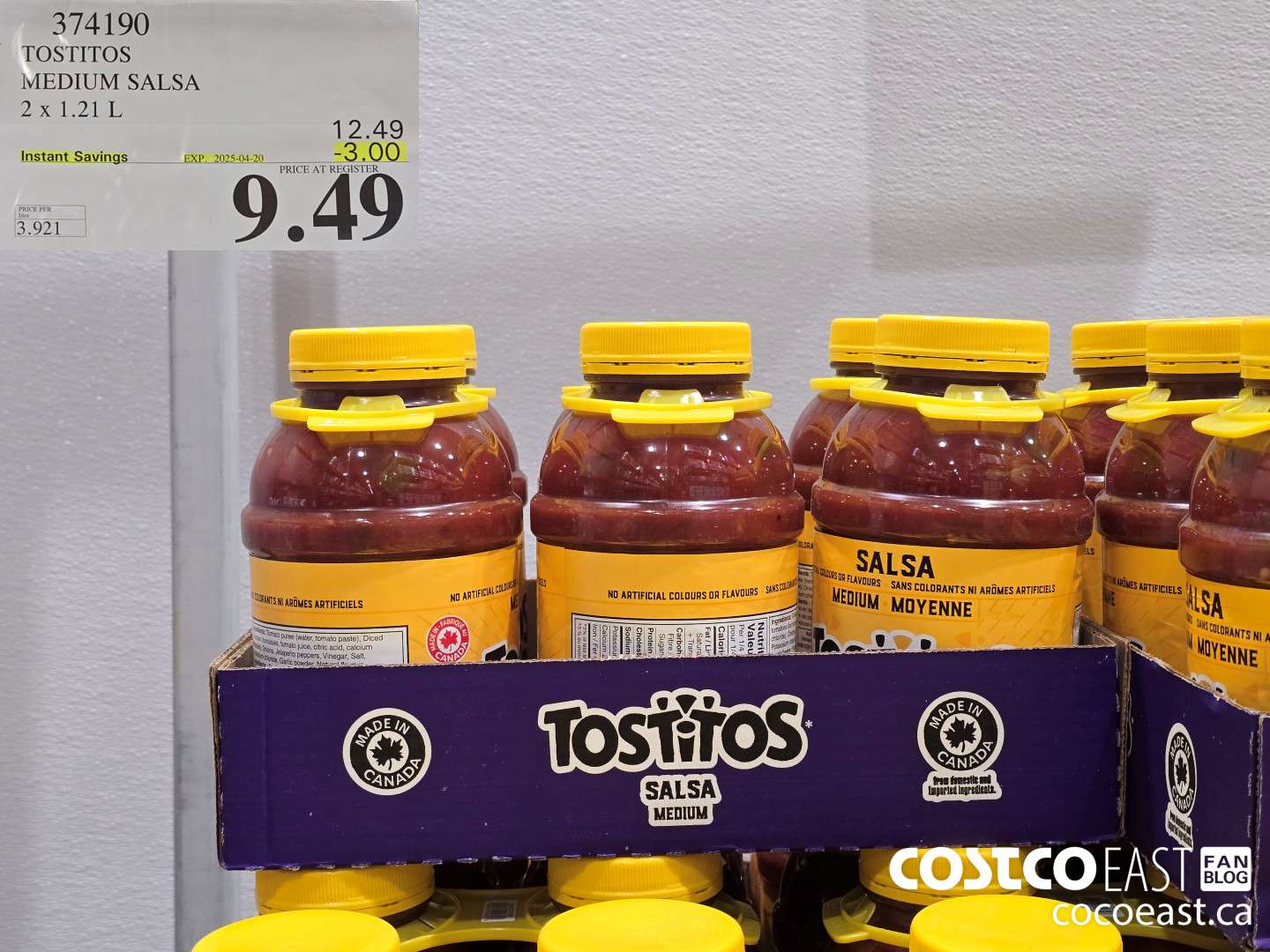 374190 TOSTITOS MEDIUM SALSA 2 X 1.21 L ($2.50 INSTANT SAVINGS EXPIRES ON 2025-04-20) $9.49