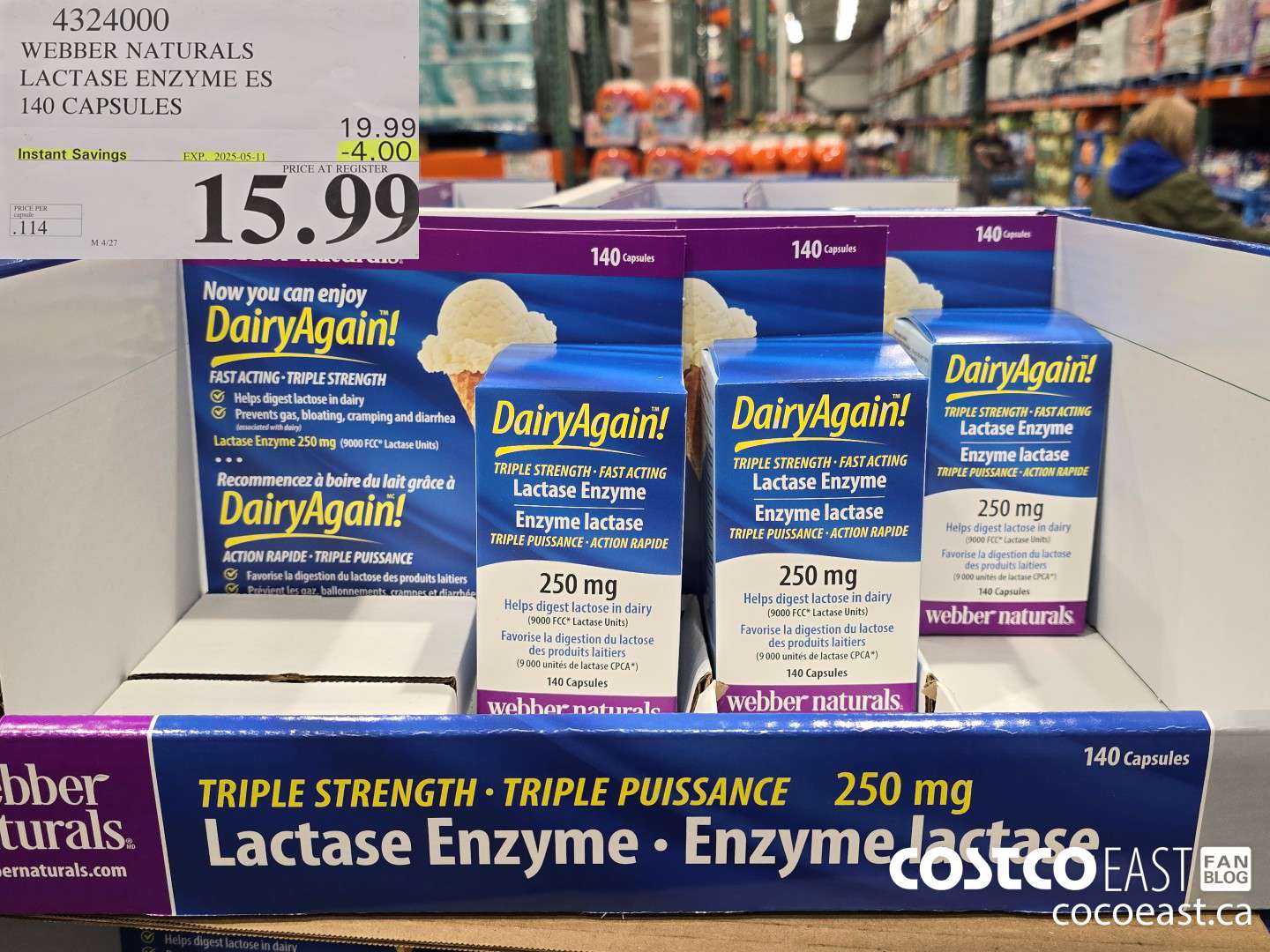 4324000 WEBBER NATURALS LACTASE ENZYME ES 140 CAPSULES ($4.00 INSTANT SAVINGS EXPIRES ON 2025-05-11) $15.99