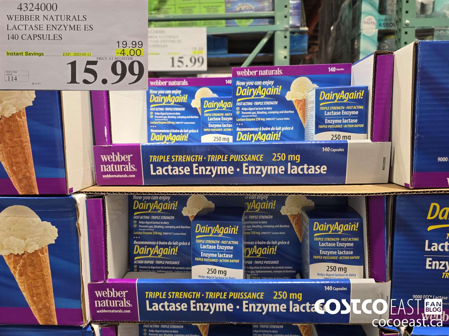 4324000 WEBBER NATURALS LACTASE ENZYME ES 140 CAPSULES ($4.00 INSTANT SAVINGS EXPIRES ON 2025-05-11) $15.99