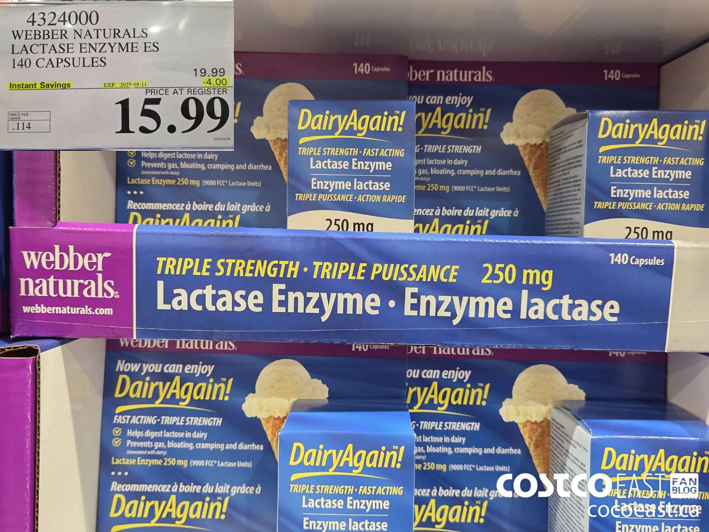 4324000 WEBBER NATURALS LACTASE ENZYME ES 140 CAPSULES ($4.00 INSTANT SAVINGS EXPIRES ON 2025-05-11) $15.99