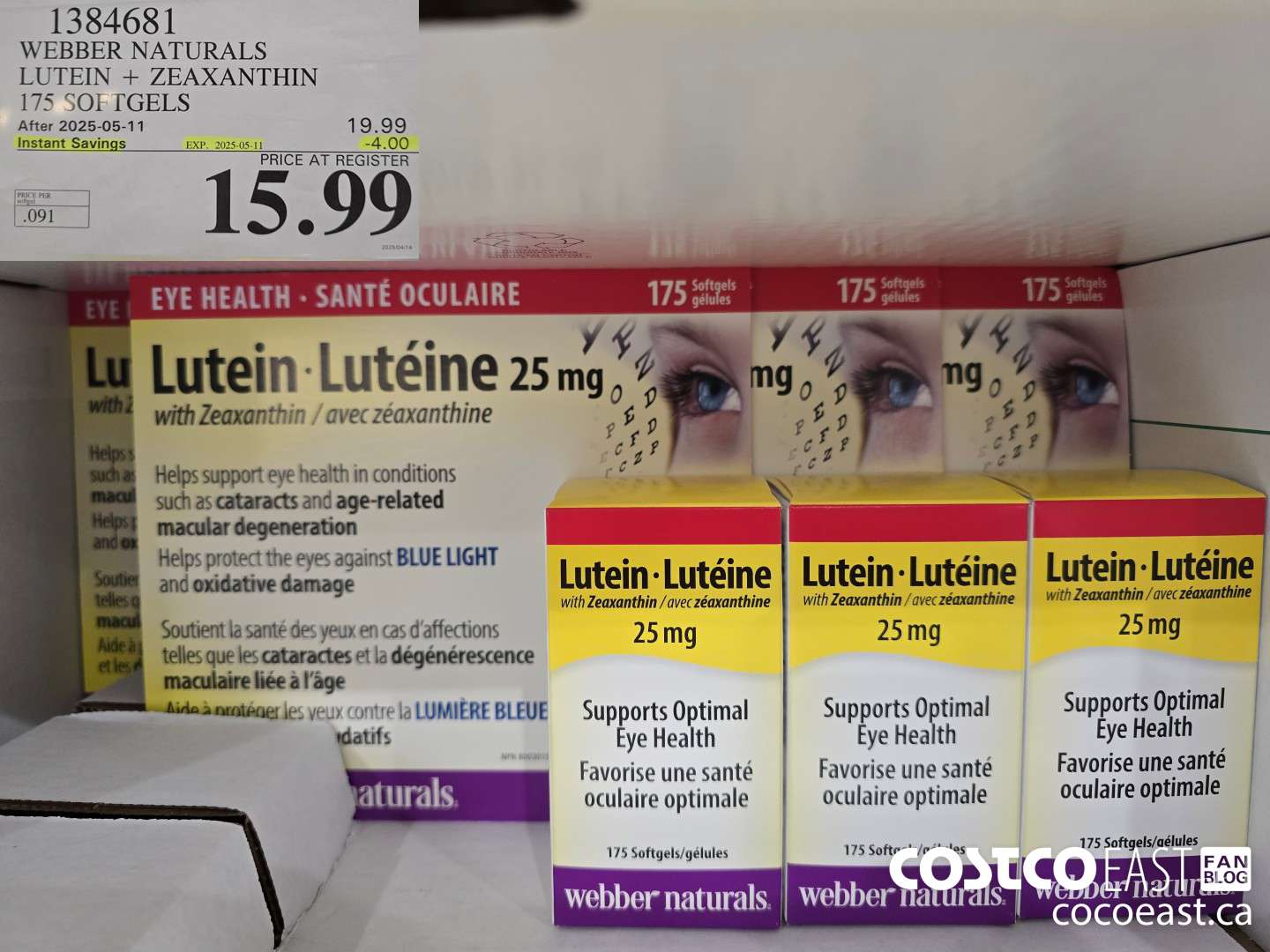 1384681 WEBBER NATURALS LUTEIN + ZEAXANTHIN 25 MG 175 SOFTGELS ($4.00 INSTANT SAVINGS EXPIRES ON 2025-05-11) $15.99