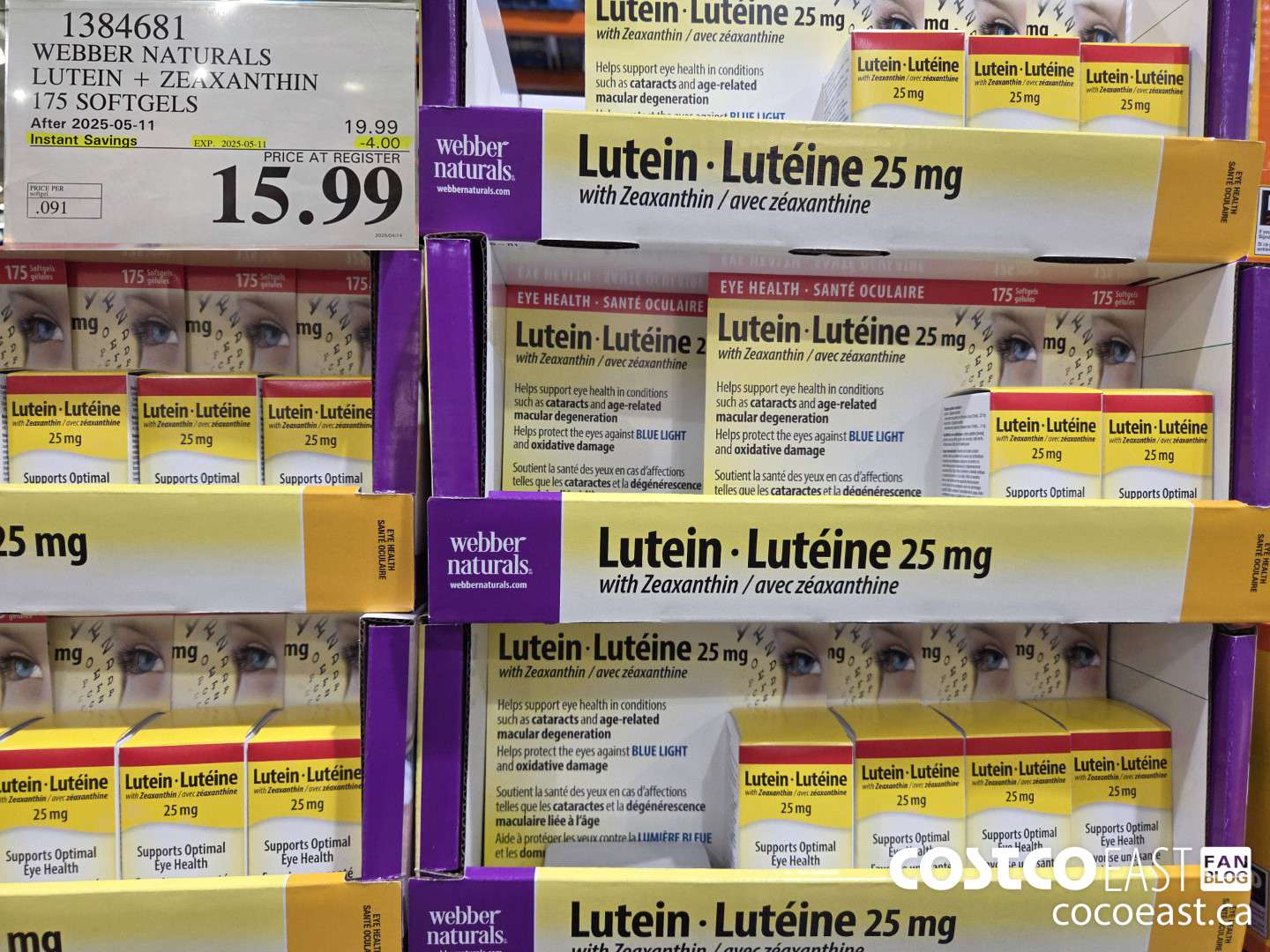 1384681 WEBBER NATURALS LUTEIN + ZEAXANTHIN 25 MG 175 SOFTGELS ($4.00 INSTANT SAVINGS EXPIRES ON 2025-05-11) $15.99