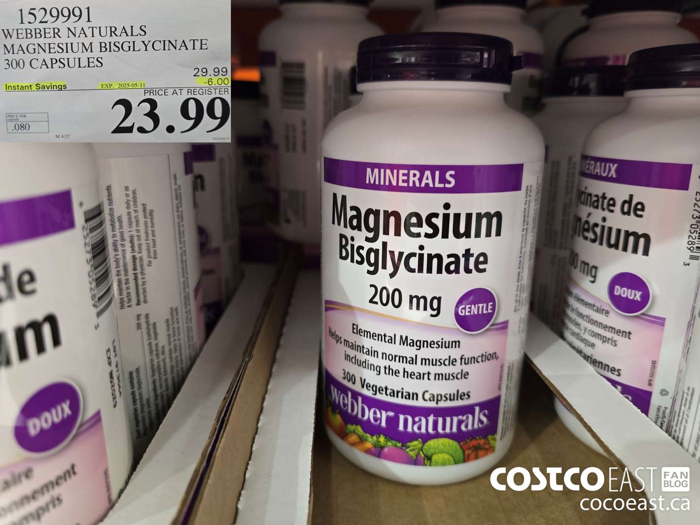1529991 WEBBER NATURALS MAGNESIUM BISGLYCINATE 300 CAPSULES ($6.00 INSTANT SAVINGS EXPIRES ON 2025-05-11) $23.99