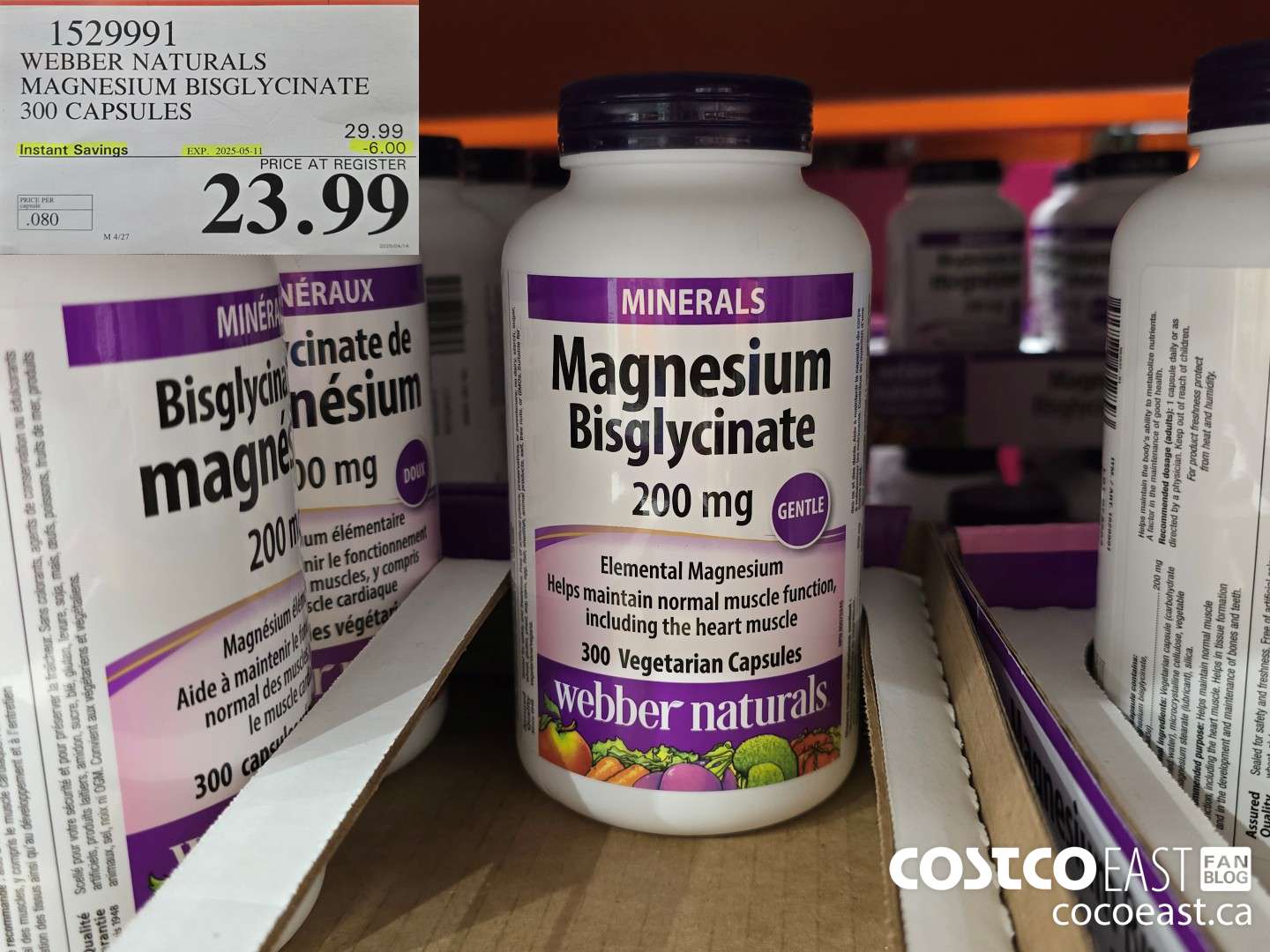 1529991 WEBBER NATURALS MAGNESIUM BISGLYCINATE 300 CAPSULES ($6.00 INSTANT SAVINGS EXPIRES ON 2025-05-11) $23.99