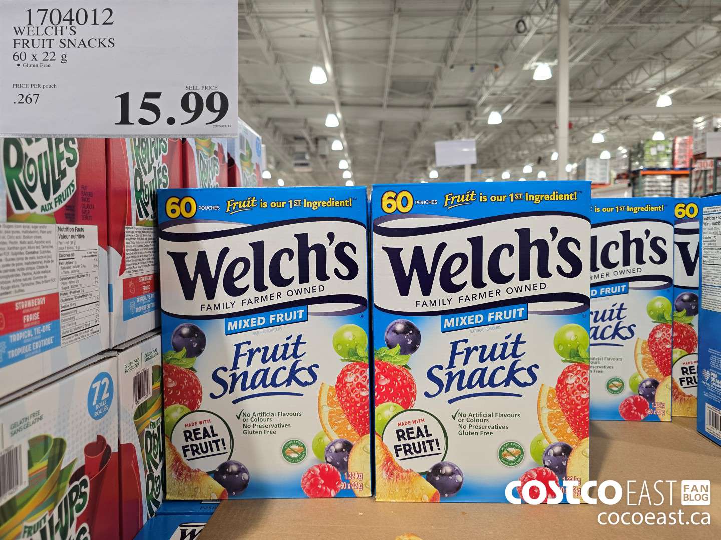 1704012 WELCH'S FRUIT SNACKS 60 X 22 G $15.99