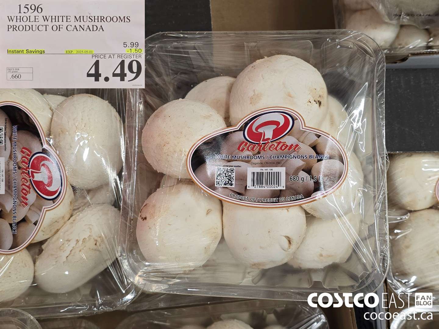 1596 WHOLE WHITE MUSHROOMS PRODUCT OF CANADA ($1.50 INSTANT SAVINGS EXPIRES ON 2025-05-01) $4.49