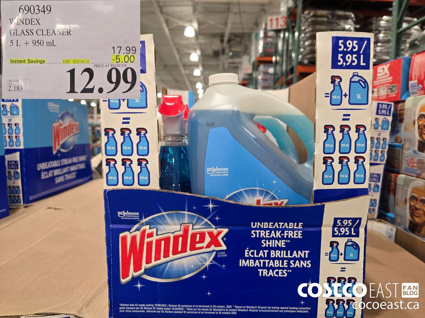 690349 WINDEX GLASS CLEANER 5 L + 950 ML ($5.00 INSTANT SAVINGS EXPIRES ON 2025-04-13) $12.99