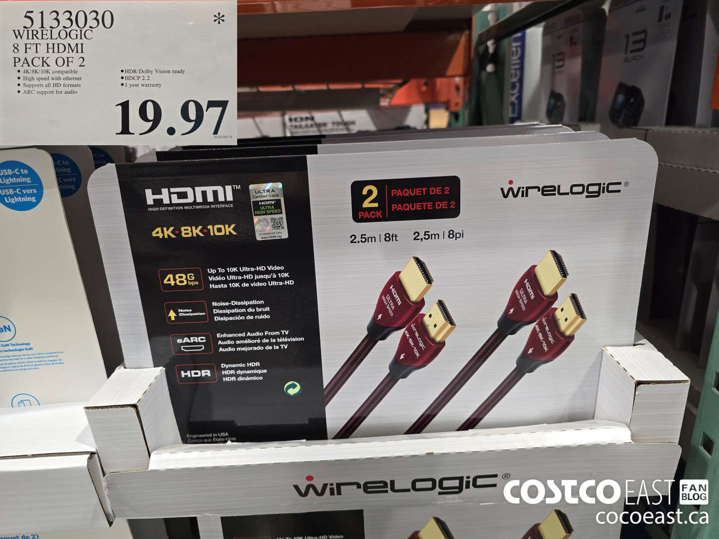 5133030 WIRELOGIC 8 FT HDMI PACK OF 2 $19.97